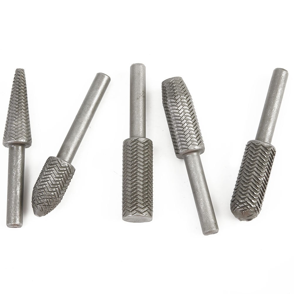 5Pcs Metal Cutter Drill Bits Rotary Files Bit Rasp Tungsten Carbide Burr Milling Cutter Drill Bit Set For Steel Grinding Carving As Shown