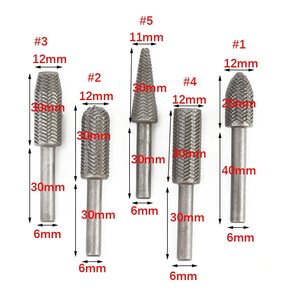 5Pcs Metal Cutter Drill Bits Rotary Files Bit Rasp Tungsten Carbide Burr Milling Cutter Drill Bit Set For Steel Grinding Carving As Shown
