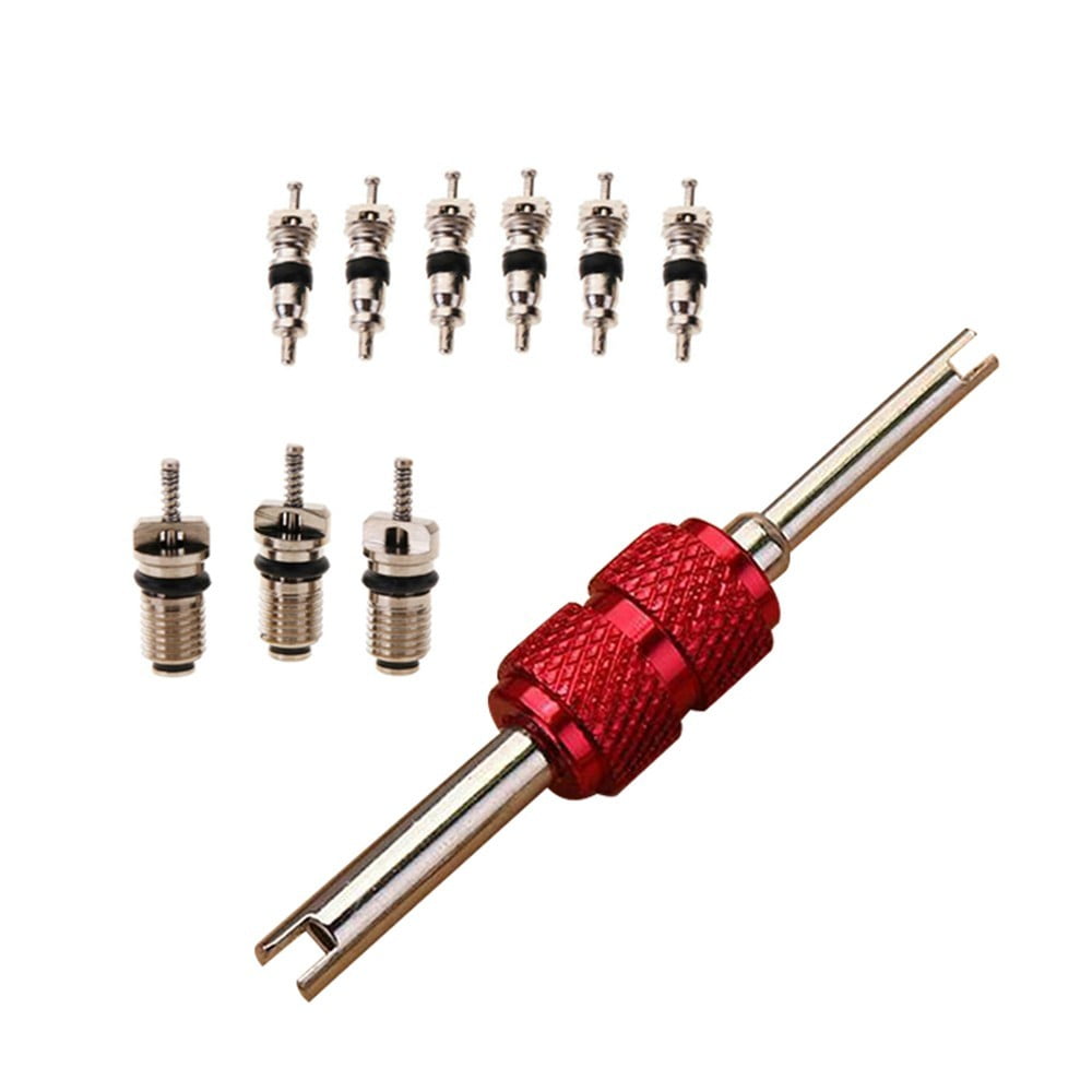 9Pcs Air Conditioning Valve Cores+1Pc Remover Tool A/C Repair Kit