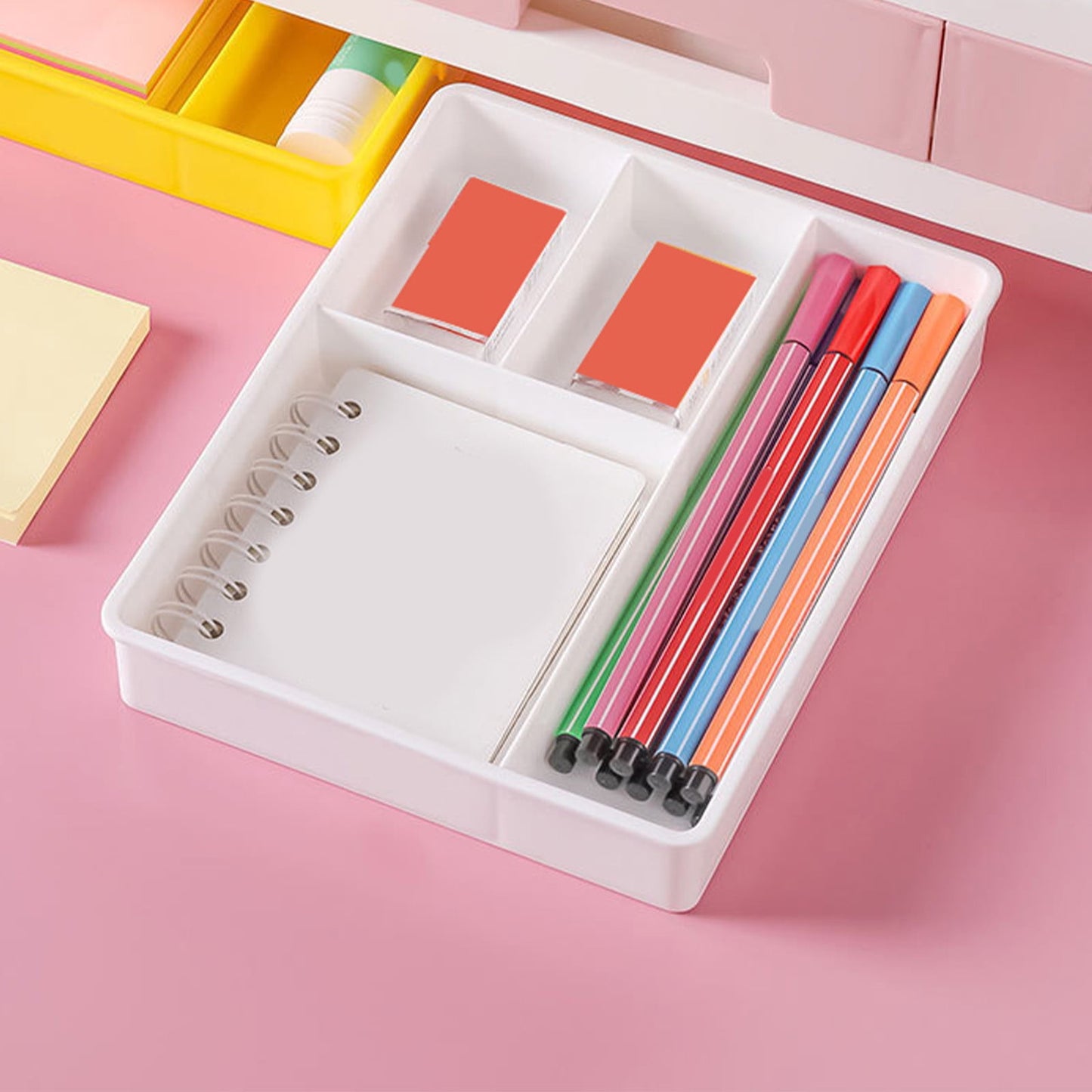 Four Grid Storage Box Plastic Drawer Dividers Flatware Tray Pen Holder Tray Plastic Tray Makeup Tray Plastic Drawers Makeup Vanity Organizer Small Item Pp Office Storage Tray White