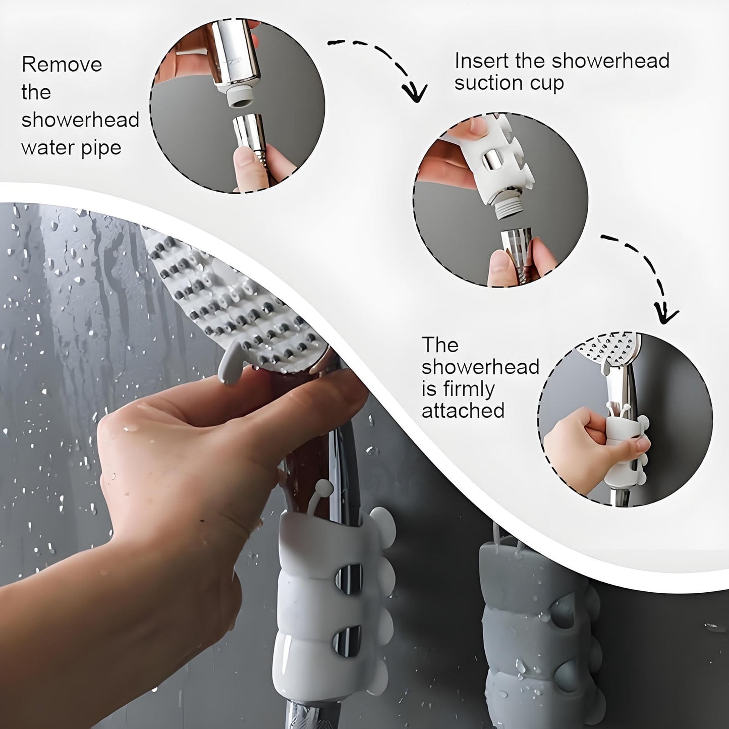 Silicone Shower Head Holder, 2024 New Universal Relocatable Shower Head Suction Cup Holder, Adjustable Shower Holder for Bathroom Non Drilling 2PCS Gray