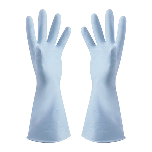 1 Pairs Rubber Gloves for Dishwashing Cleaning, Cotton Lined Household Gloves, Waterproof Gloves for Kitchen Bathroom, Reusable Gloves, Food Grade Non-Slip Household Kitchen Gloves Light blue,L