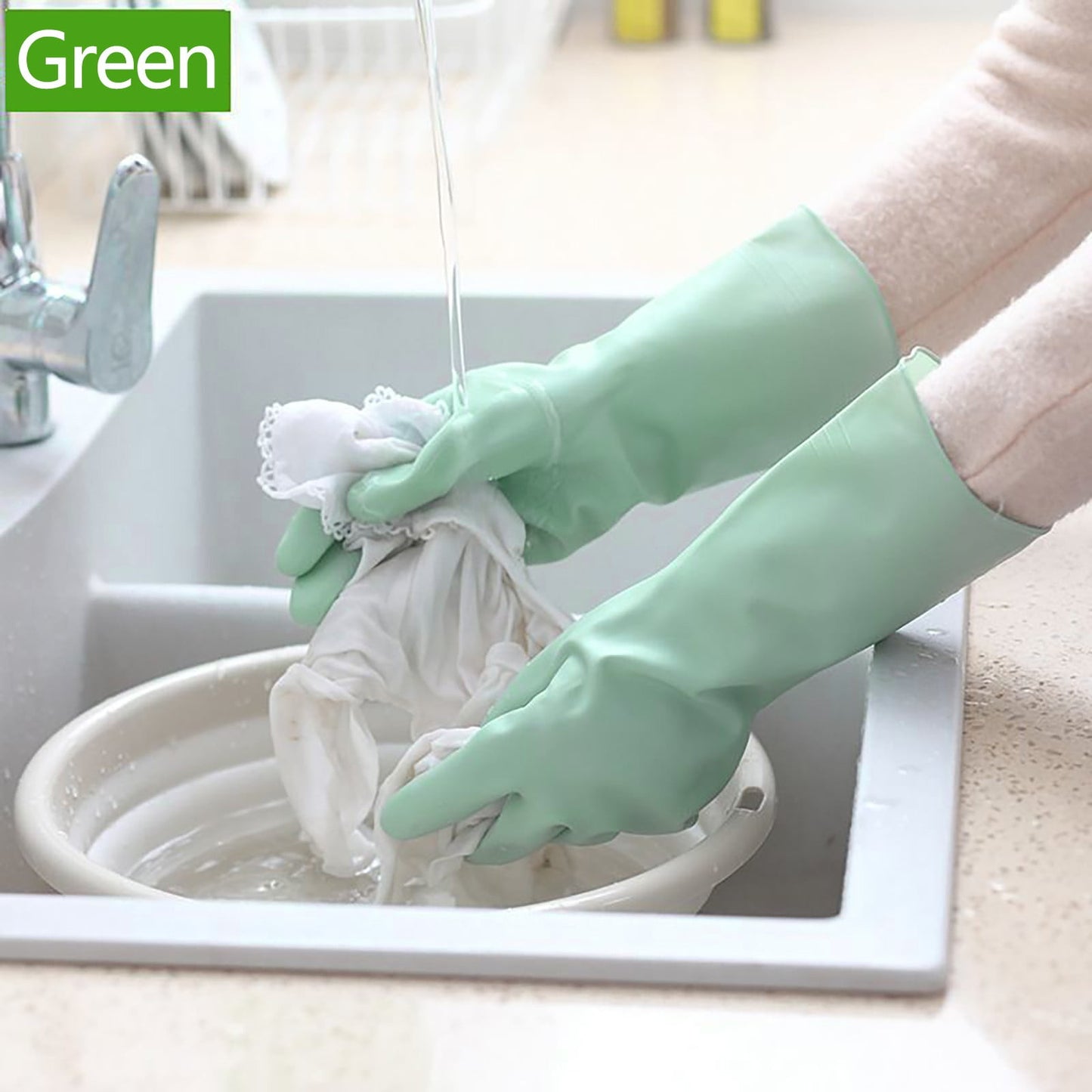 1 Pairs Rubber Gloves for Dishwashing Cleaning, Cotton Lined Household Gloves, Waterproof Gloves for Kitchen Bathroom, Reusable Gloves, Food Grade Non-Slip Household Kitchen Gloves Mint Green,S