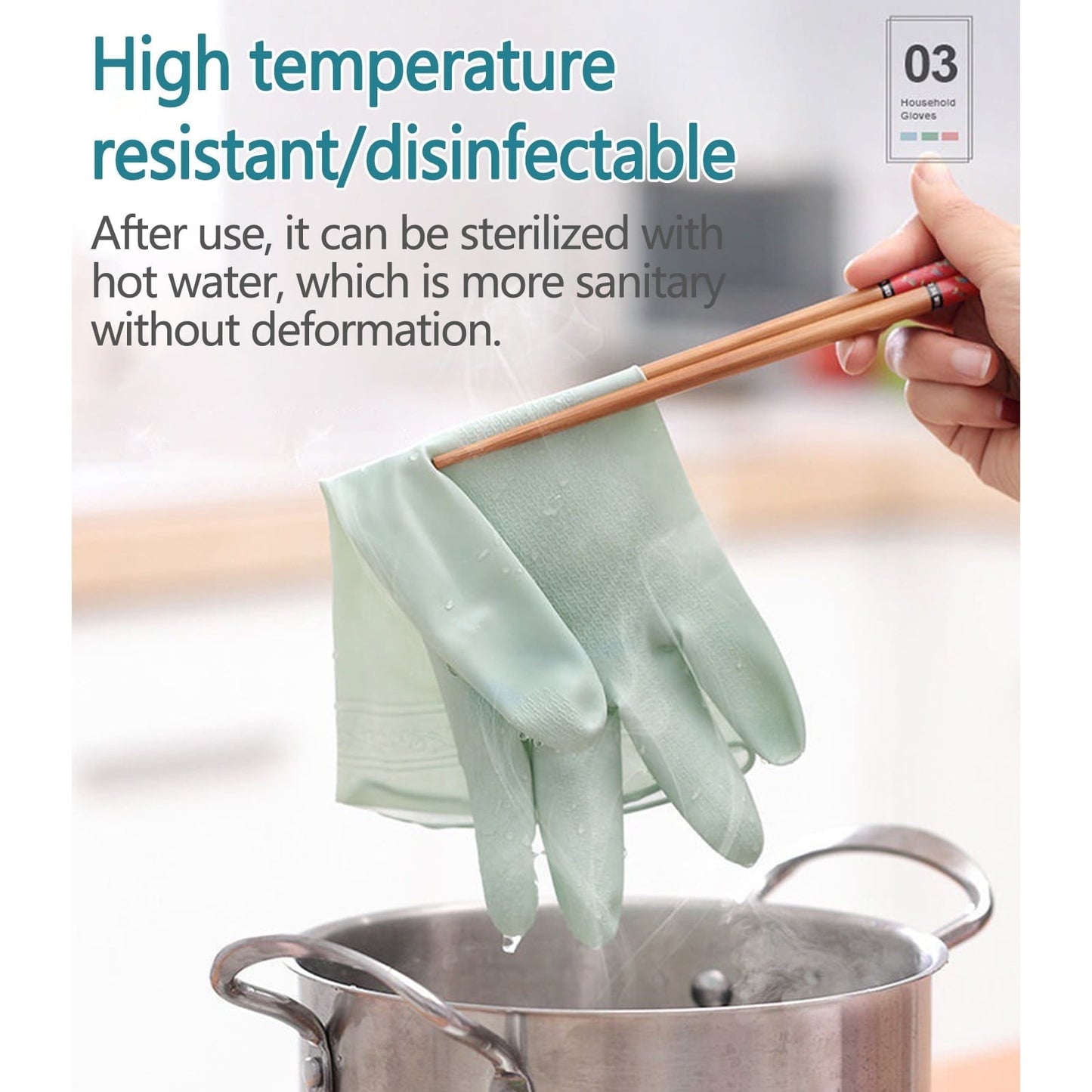 1 Pairs Rubber Gloves for Dishwashing Cleaning, Cotton Lined Household Gloves, Waterproof Gloves for Kitchen Bathroom, Reusable Gloves, Food Grade Non-Slip Household Kitchen Gloves Mint Green,S