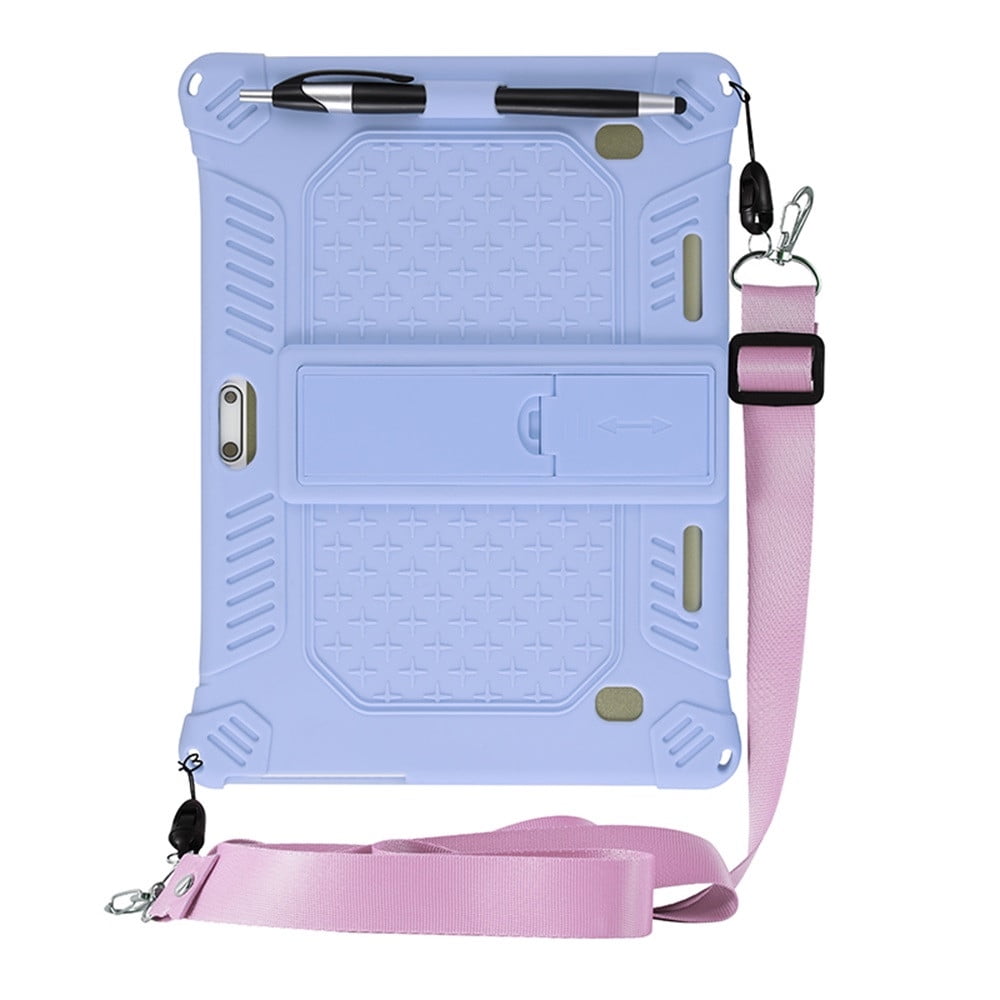 10,10.1 inch Silicone Tablet Case with Stylus Pen & Shoulder Strap, Universal Shockproof Silicone Cover Case,Soft Portable Protective Cover for Android Tablet PC Purple