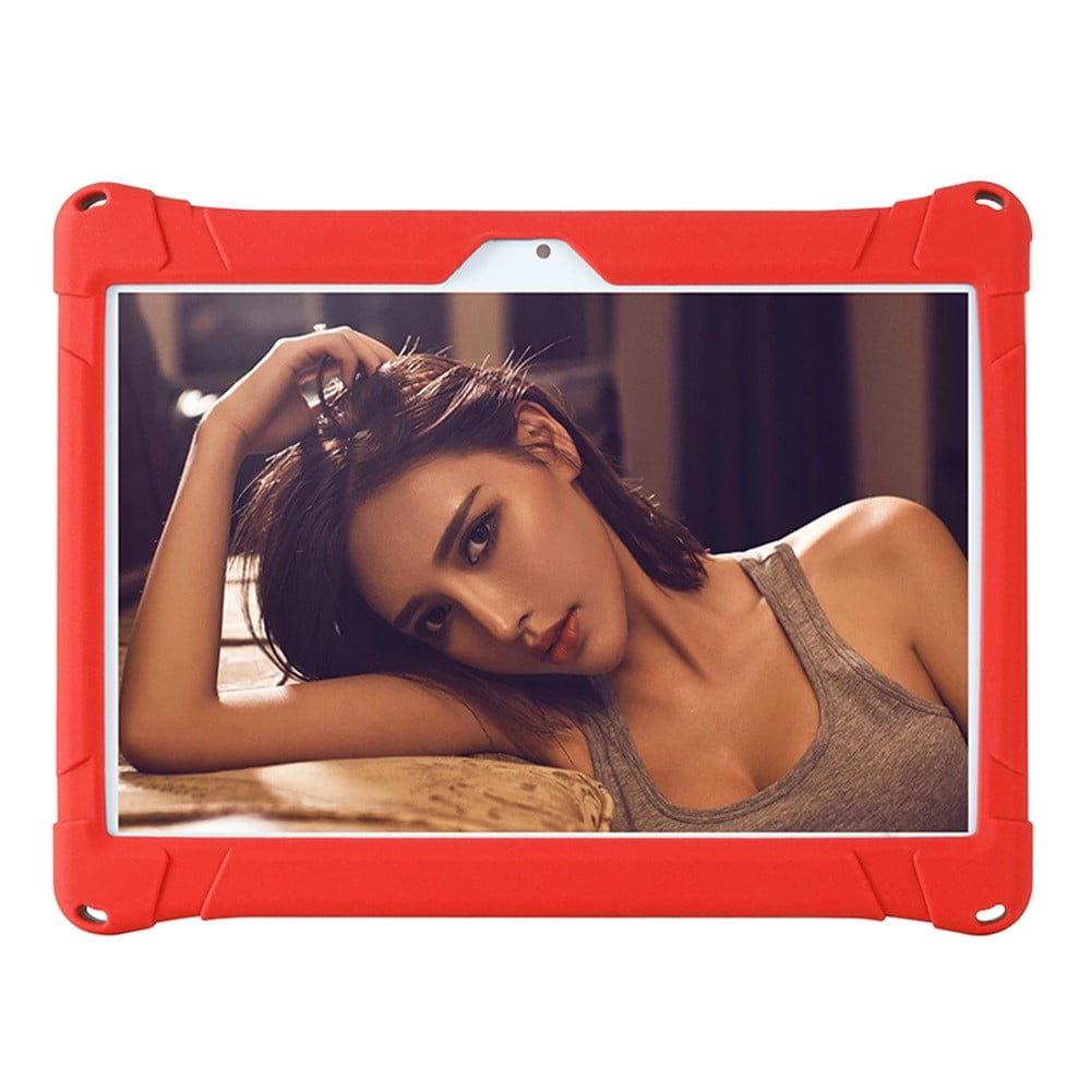 10,10.1 inch Silicone Tablet Case with Stylus Pen & Shoulder Strap, Universal Shockproof Silicone Cover Case,Soft Portable Protective Cover for Android Tablet PC Red