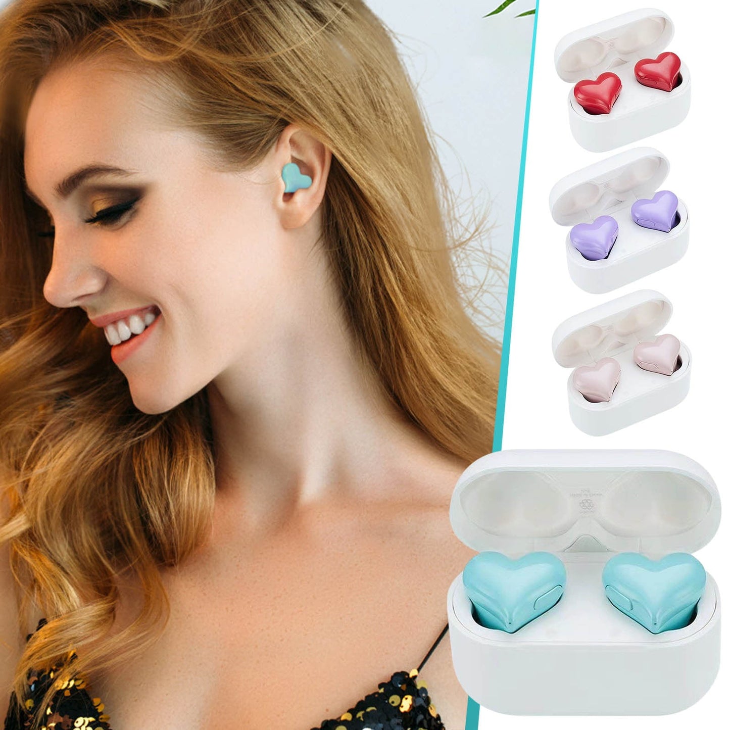 Heart Shaped Earbuds, Stylish Headphones HiFi Stereo Sound Waterproof Bluetooth 5.3 Earphones with Charging Case for Girls Women, Noise Reduction Sports Wireless In Ear Bluetooth Earphones Pink