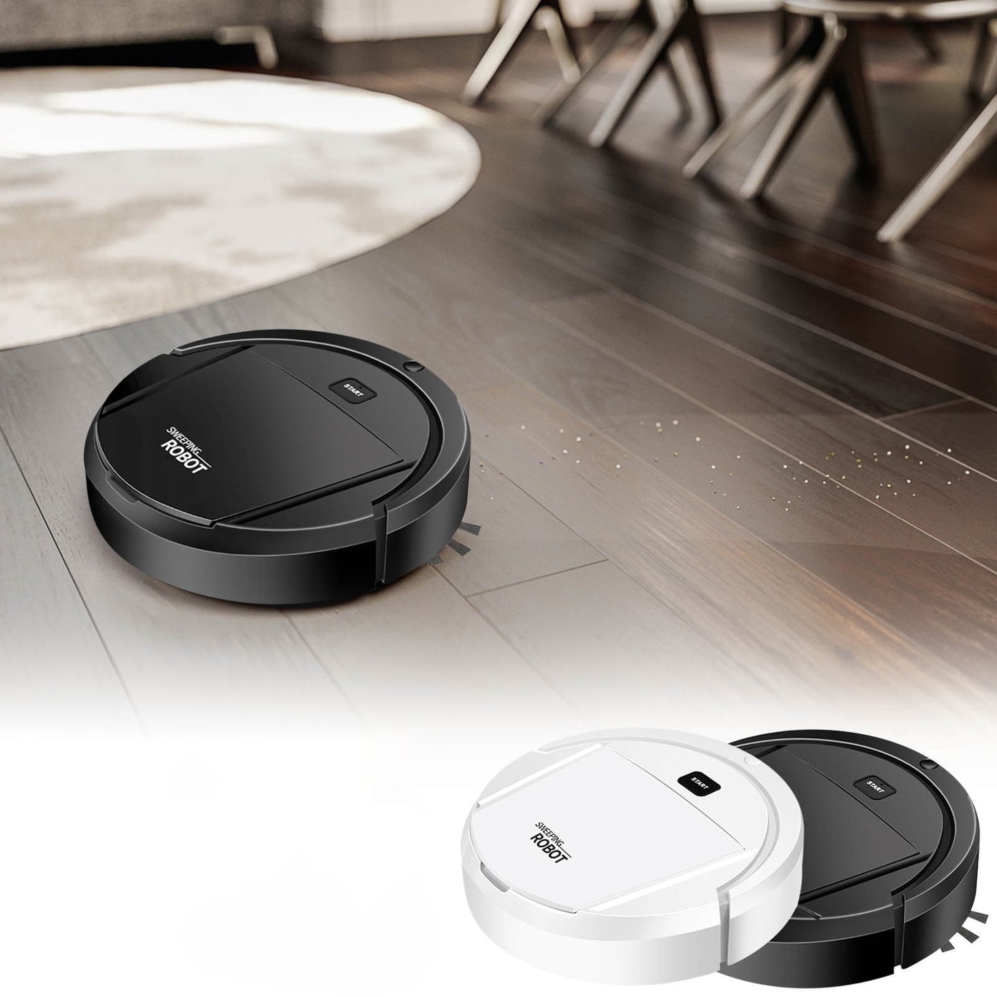 Robot Vacuum Cleaner, 4 in 1 Ultra Thin Low Operation Intelligent Sweeping Mopping Robot,for Hard Floor, Pet Hair and Low-Piled Carpet,Quiet,Integral Memory Multiple Cleaning Modes Vacuum Black