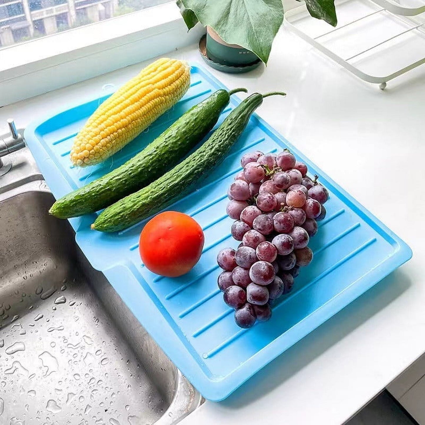 Dish Drain Board with Side Drop - Kitchen Utility Draining Board, Drain Rack, 17.5x12 Inch Kitchen Drying Tray | Heat-Resistant Drip Rack for Quick Drainage and Easy Storage, Drying Dish Rack Tray White