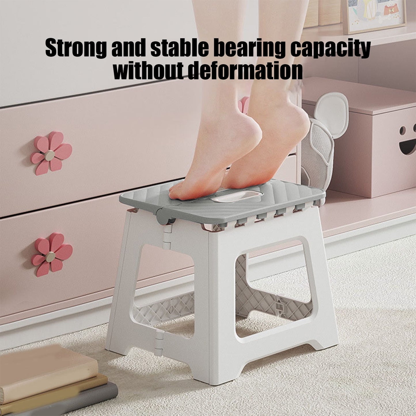 Non-Slip Folding Step Stools - 9x7in Shower Stool for Shaving Legs, Stool Foldable, Foot Stool, Holds Up to 300 lbs - Lightweight Plastic Foldable Step Stool, Low Stool Outdoor Camping Home Gray