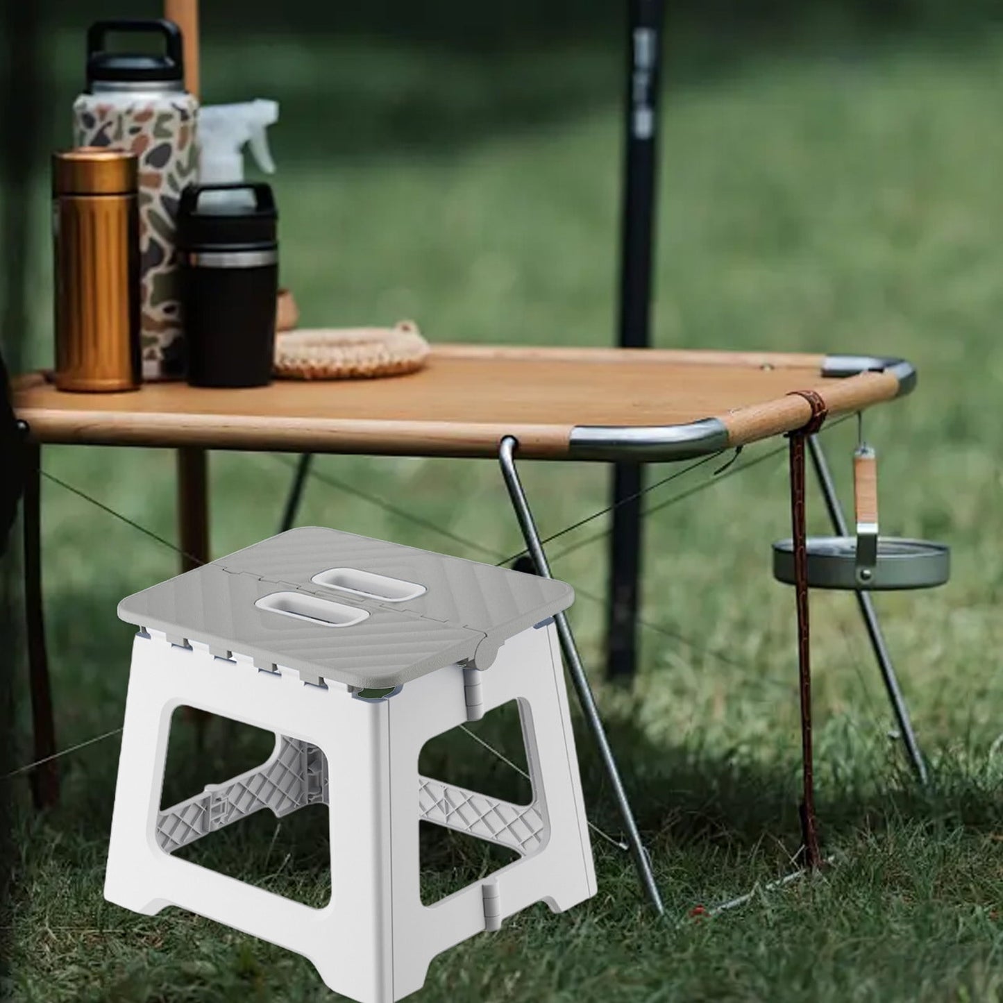 Non-Slip Folding Step Stools - 9x7in Shower Stool for Shaving Legs, Stool Foldable, Foot Stool, Holds Up to 300 lbs - Lightweight Plastic Foldable Step Stool, Low Stool Outdoor Camping Home Gray