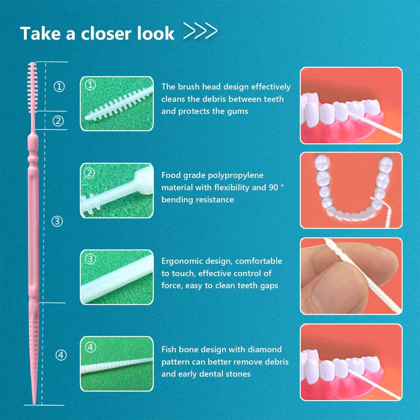 200 Pcs Double-Head Toothpicks, Disposable Plastic Interdental Brushes for Teeth Cleaning, Conical & Fishbone Design, Oral Care Dental Picks, Comfortable & Durable, Easy to Use, Travel-Friendly C