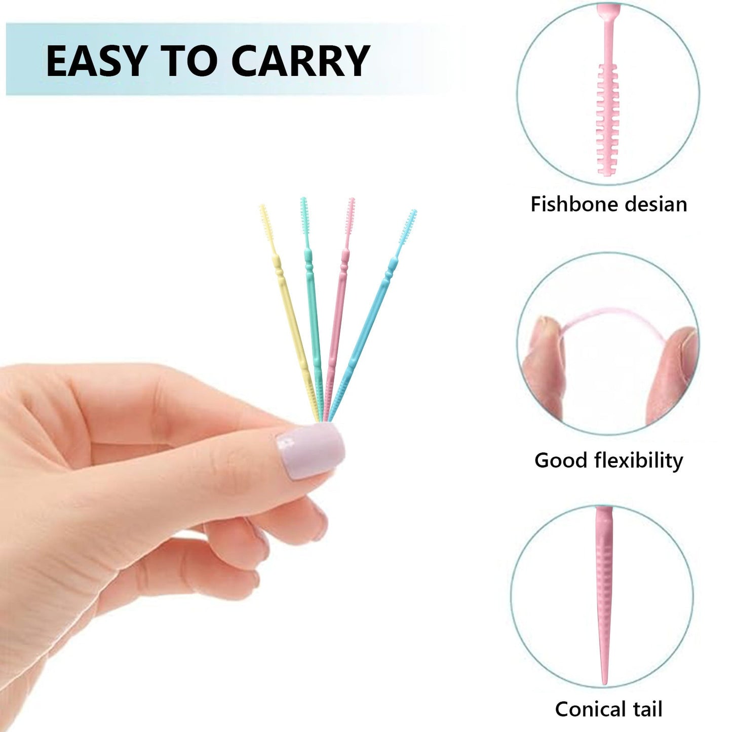 200 Pcs Double-Head Toothpicks, Disposable Plastic Interdental Brushes for Teeth Cleaning, Conical & Fishbone Design, Oral Care Dental Picks, Comfortable & Durable, Easy to Use, Travel-Friendly C