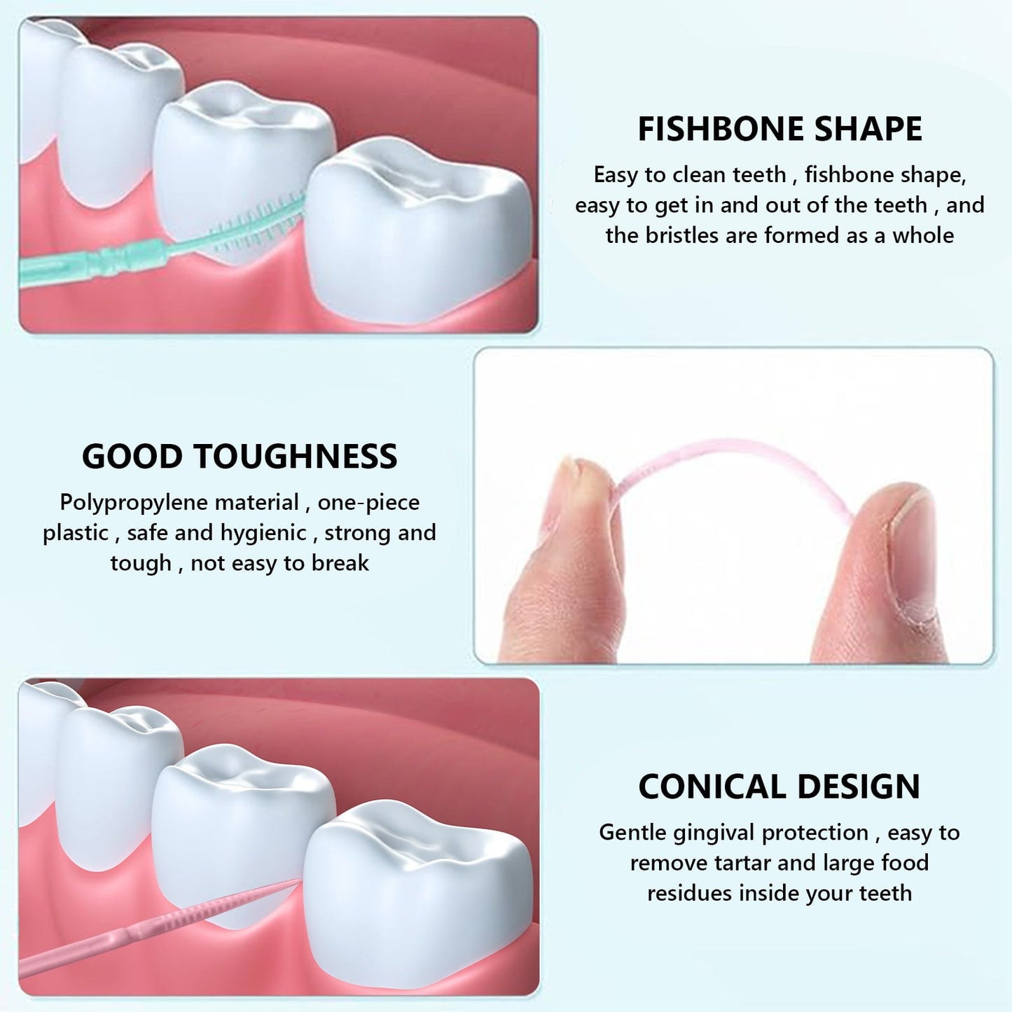 200 Pcs Double-Head Toothpicks, Disposable Plastic Interdental Brushes for Teeth Cleaning, Conical & Fishbone Design, Oral Care Dental Picks, Comfortable & Durable, Easy to Use, Travel-Friendly C