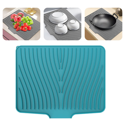 40x33 Inch Extra Large Kitchen Countertop Draining Silicone Tray - No Punching, Waterproof Drying Pad for Dishes,Water Diverting, Anti-Accumulating, Multifunctional Counter Protector for Kitchen Use green