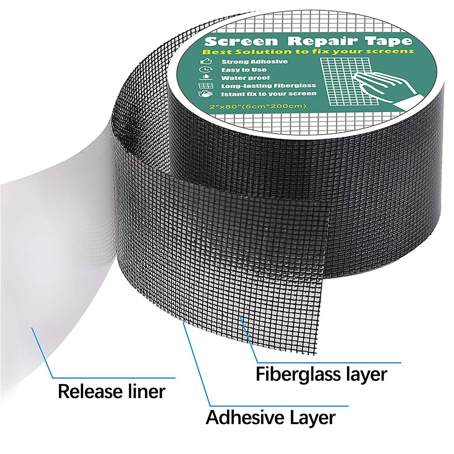 Self-Adhesive Window and Door Screen Repair Tape, Anti-Insect Fly Mosquito Net Patch, 2"x78.74" for Window and Door Screen Fix, Easy to Use, Long-Lasting, Fiberglass Screen Repair Sticker Gray