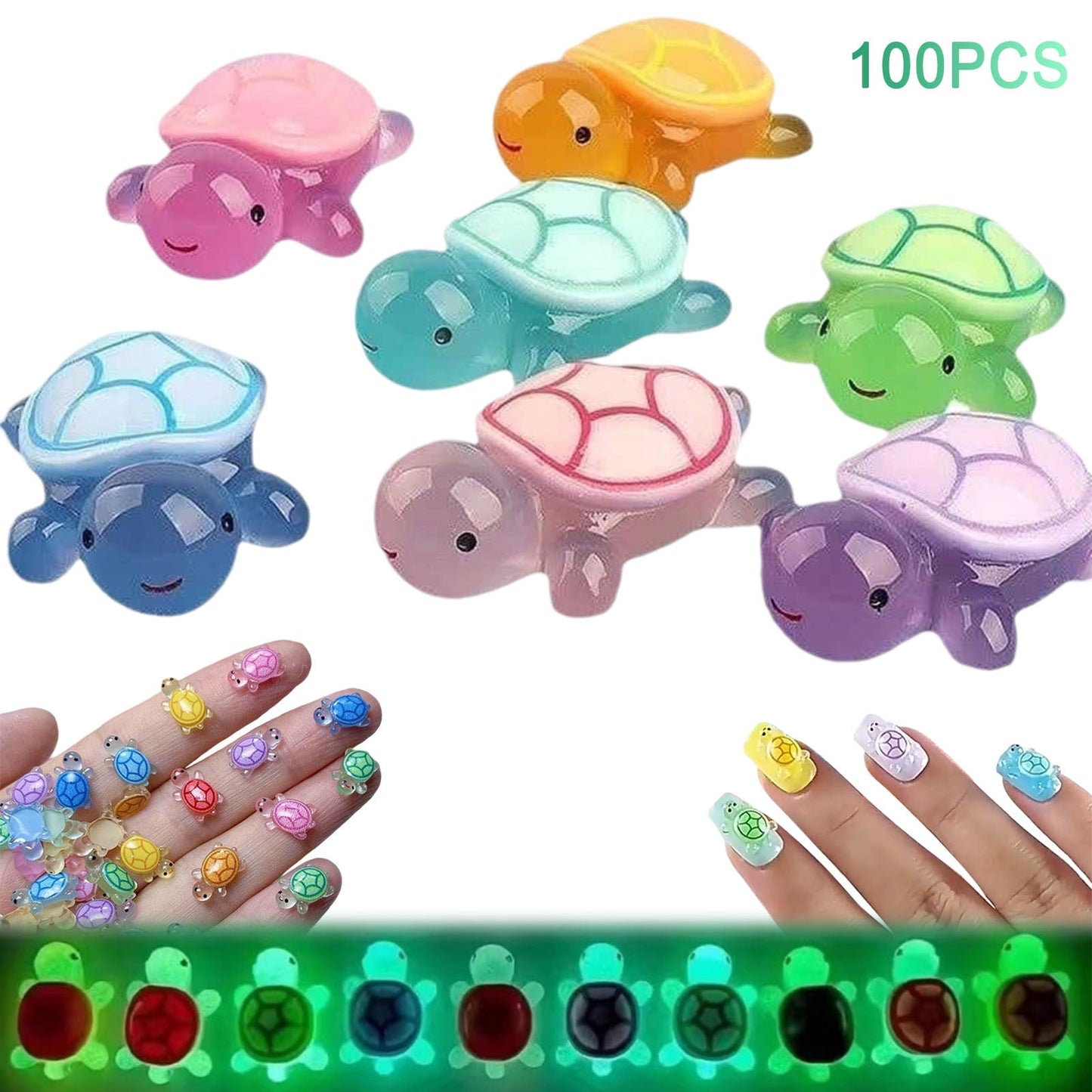 100 PCS Cute Tiny Turtles for Crafts - Mini Turtle Figurines Glow in The Dark Miniatures Resin Turtles Cute for Fairy Garden Moss Landscape Party Decoration Hidden Game Nail Art DIY Projects