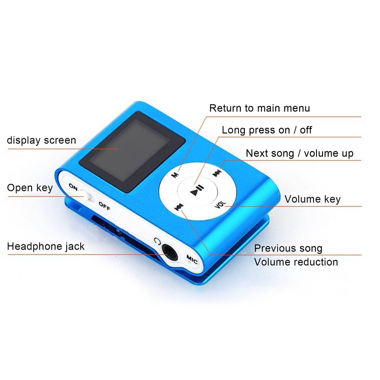 Portable MP3 Player with Clip - Mini USB LCD Screen MP3 Player, Support MP1, MP2, MP3 Music Formats, Built-in Rechargeable Battery,Includes Headphones, for Sports and Outdoor Activities Black