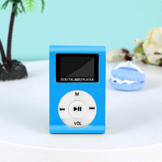 Portable MP3 Player with Clip - Mini USB LCD Screen MP3 Player, Support MP1, MP2, MP3 Music Formats, Built-in Rechargeable Battery,Includes Headphones, for Sports and Outdoor Activities Blue