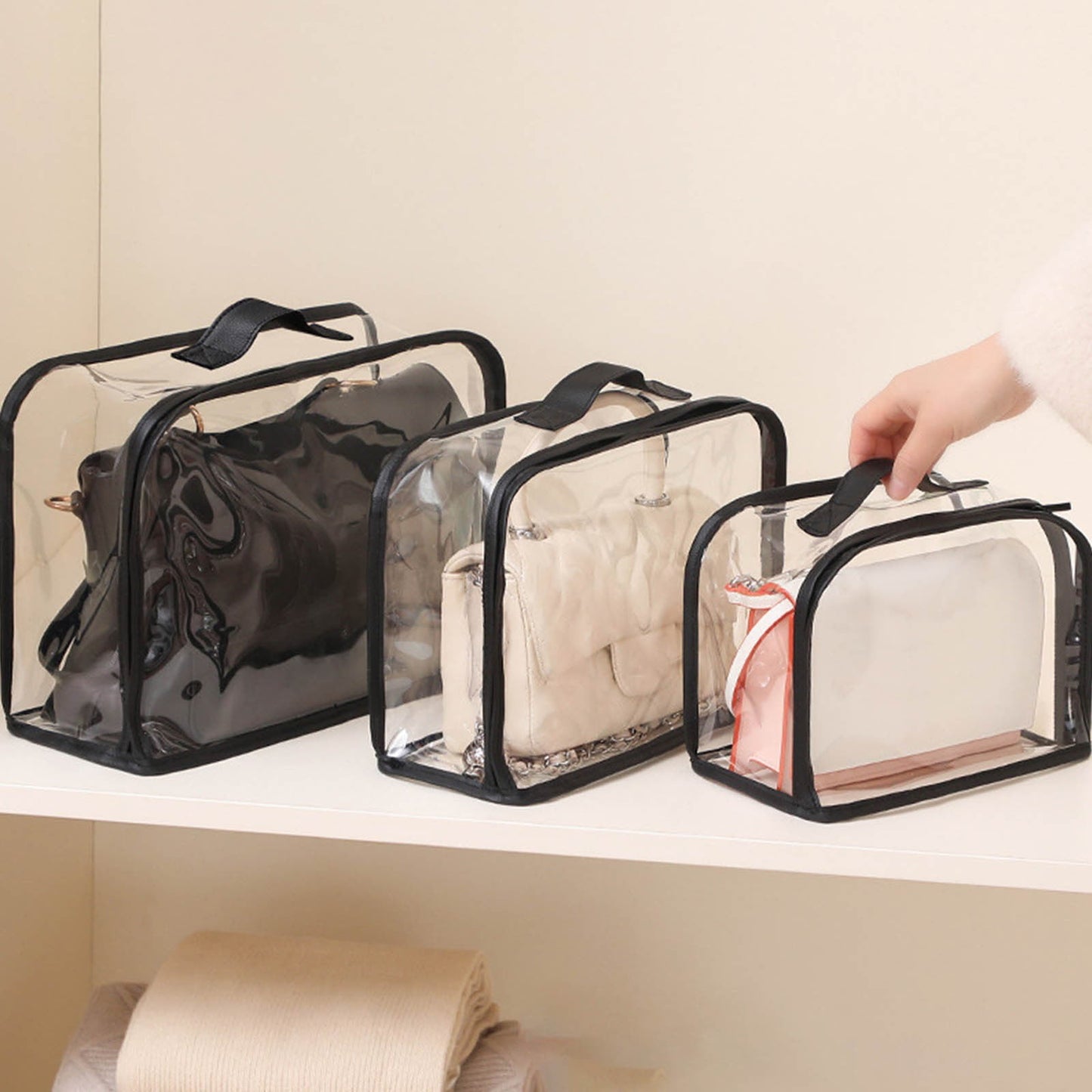 Clear Makeup Bags - Visual Bag Organizing Bag, Large Cosmetic Makeup Bags Set Clear PVC with Zipper Handle Portable Travel Luggage Pouch Airport Airline Vacation Organization A