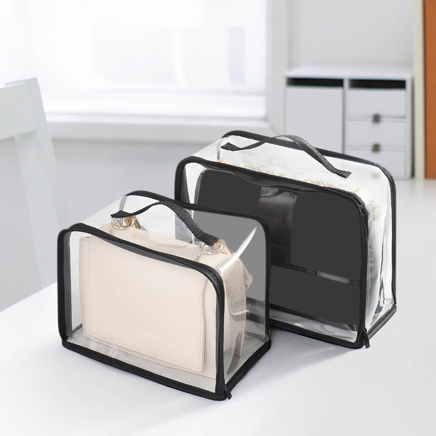 Clear Makeup Bags - Visual Bag Organizing Bag, Large Cosmetic Makeup Bags Set Clear PVC with Zipper Handle Portable Travel Luggage Pouch Airport Airline Vacation Organization A