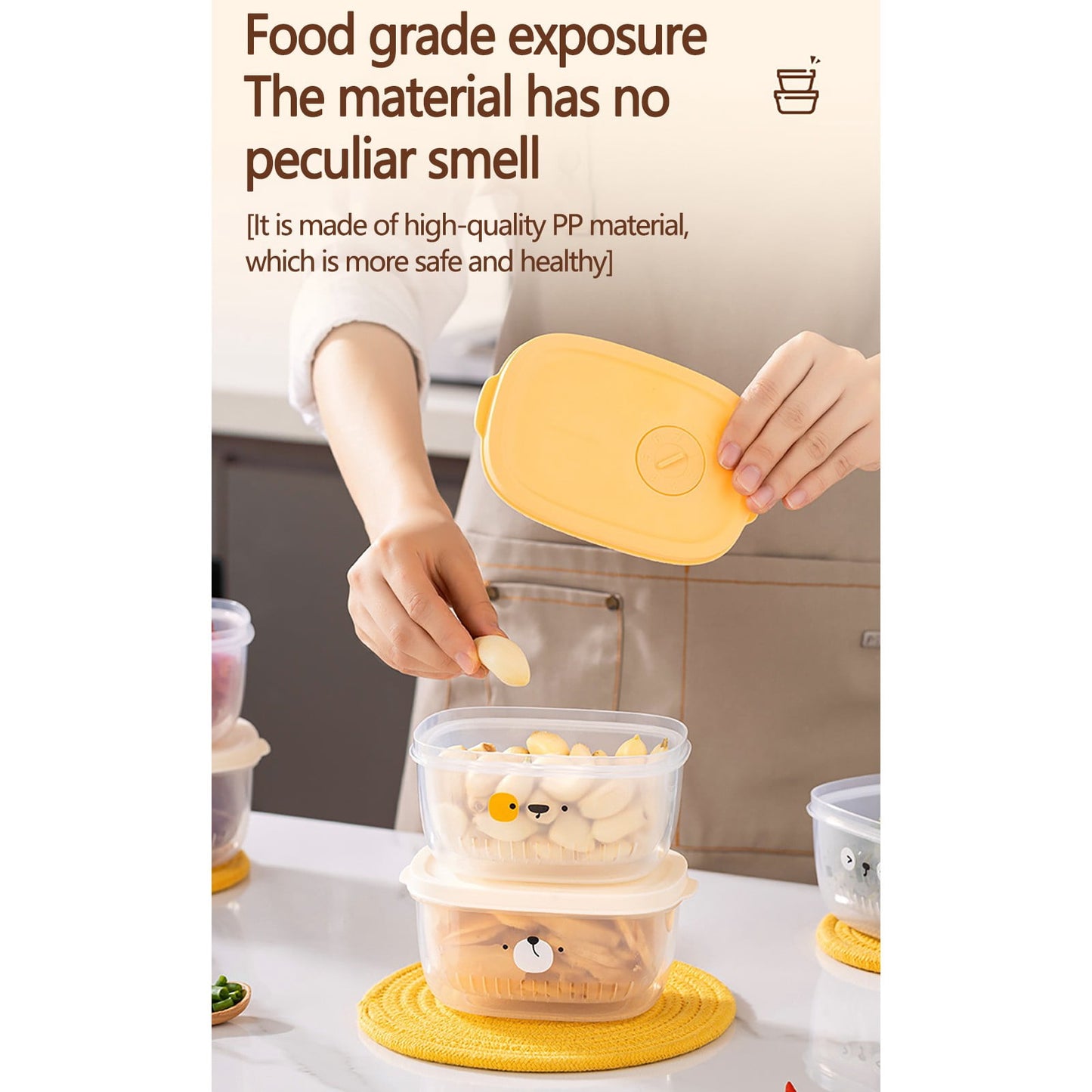 Shallots Ginger Garlic Storage Box - 5.9x2.8in Food-grade Refrigerator Fresh-keeping Box with Detachable Draining Basket for Vegetables, Minced Garlic & Food Prep Pink