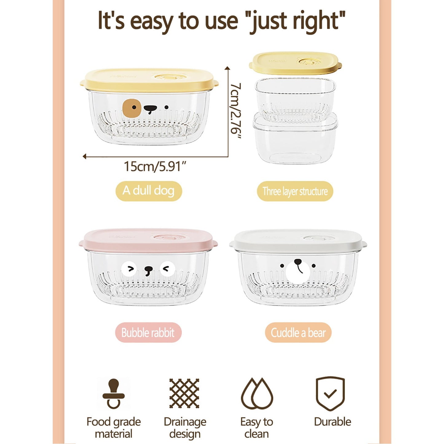 Shallots Ginger Garlic Storage Box - 5.9x2.8in Food-grade Refrigerator Fresh-keeping Box with Detachable Draining Basket for Vegetables, Minced Garlic & Food Prep Pink