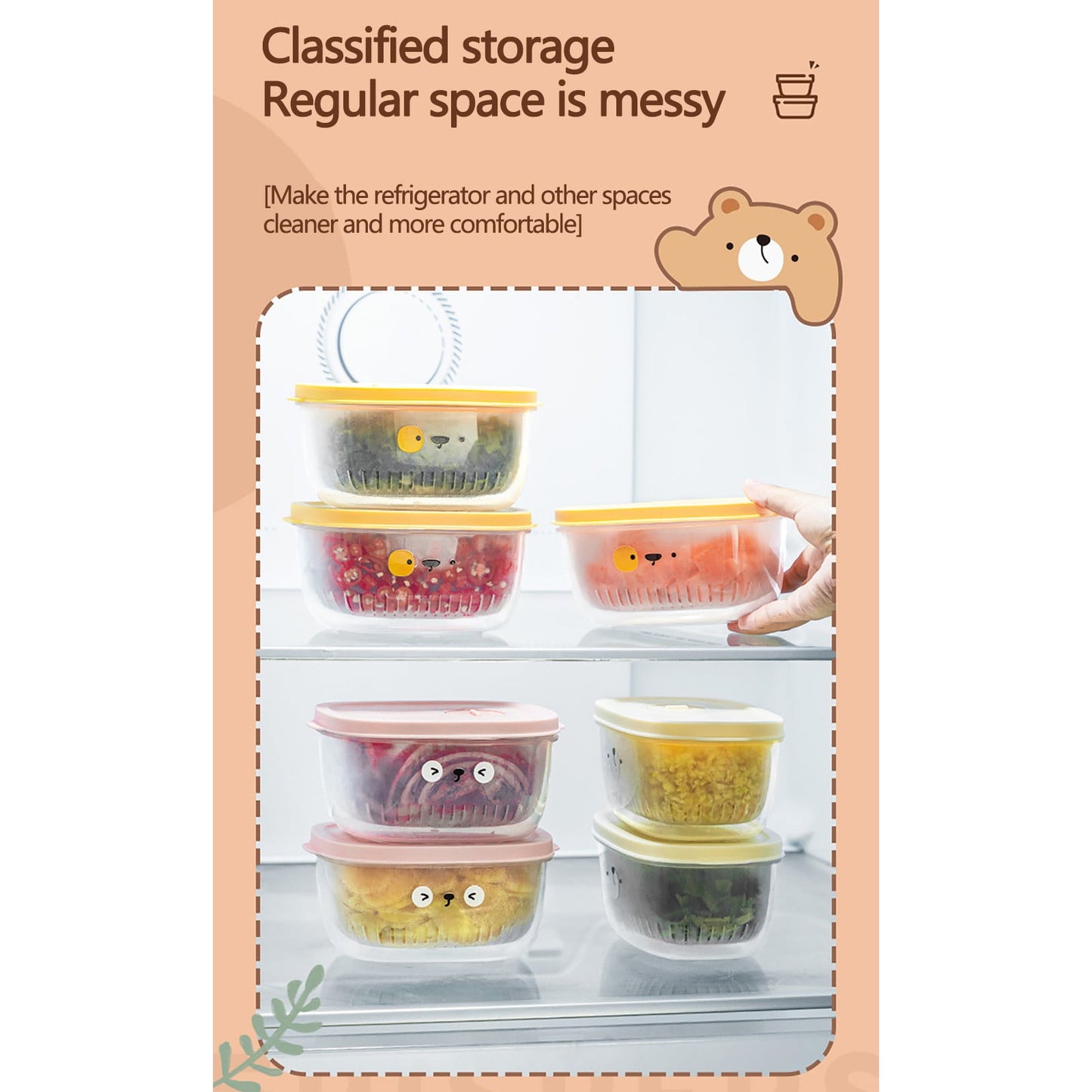 Shallots Ginger Garlic Storage Box - 5.9x2.8in Food-grade Refrigerator Fresh-keeping Box with Detachable Draining Basket for Vegetables, Minced Garlic & Food Prep Pink