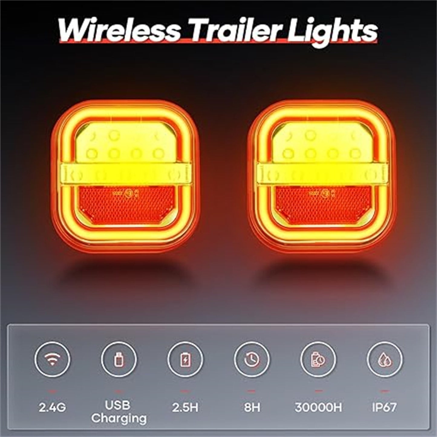Trailer Lights,Boat Trailer Lights,Wireless ,LED Rear Tail Lights Dynamic Stop Brake Indicator Lamp Trailer ,Utility Boat Trailer Submersible ,Magnetic & Screw Mount Tow Lights,Waterproof Reflective
