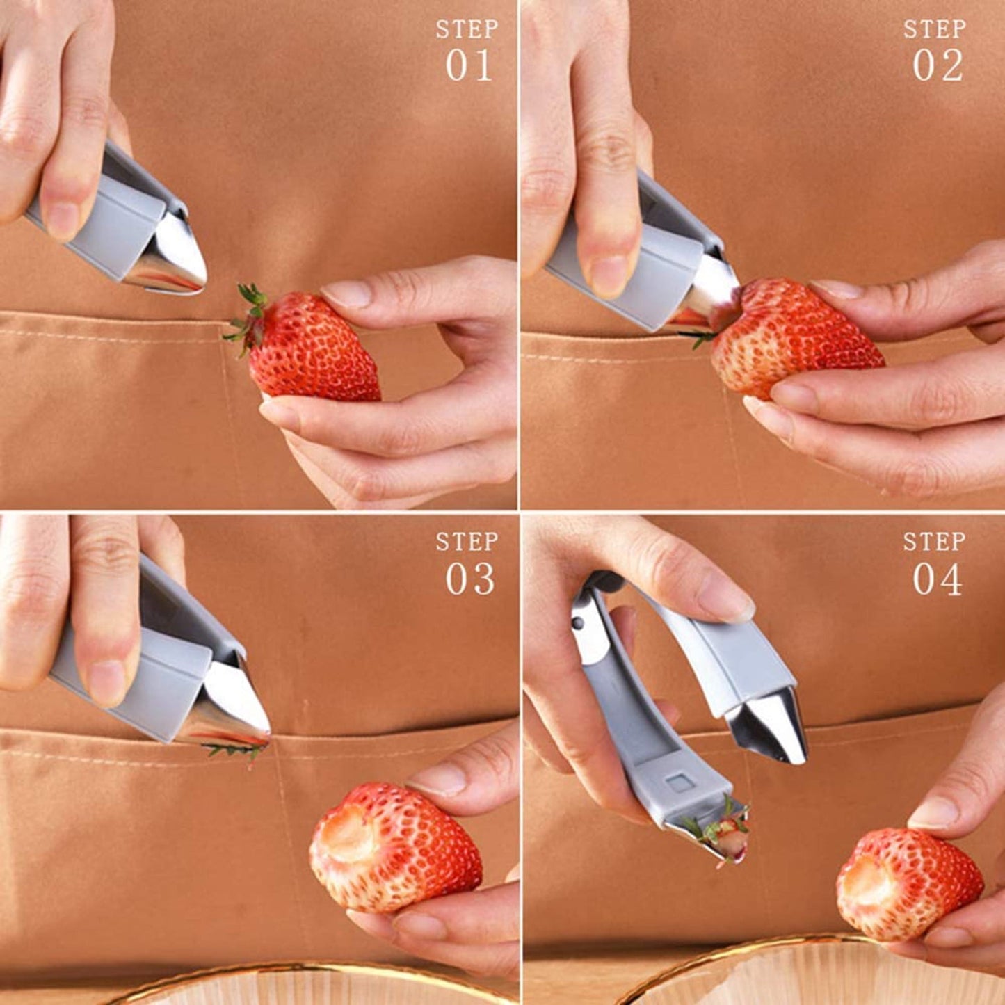 Pineapple Eye Remover Tool, Multifunctional Pineapple Corer and Slicer, Stainless Steel Cutter Strawberry Stem Remover Quickly Cut and Remove Tweezers Kitchen Tools Gray