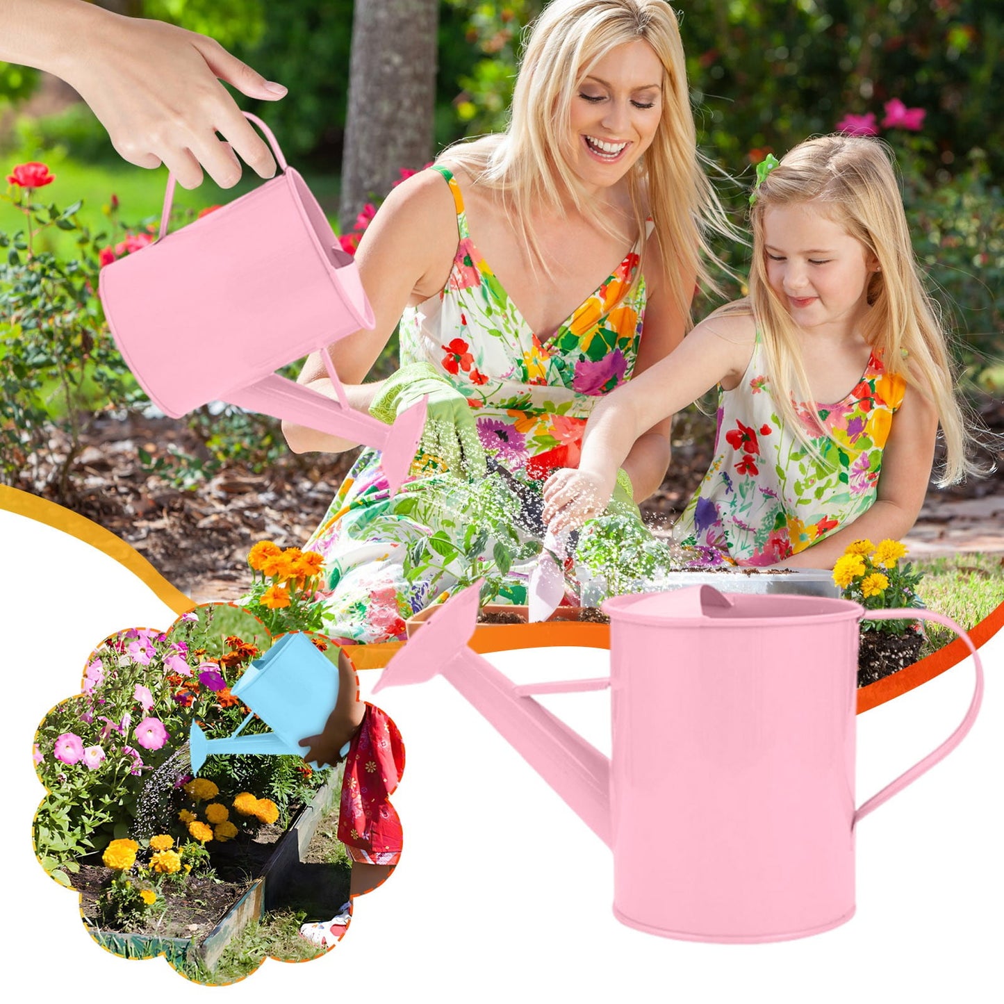 Cute Mini Watering Can for Kids,Garden Watering Bucket Colorful Watering Can Photo Props, Bulk Watering Kettle Kids Sprinkler Garden Planting Toy Pink