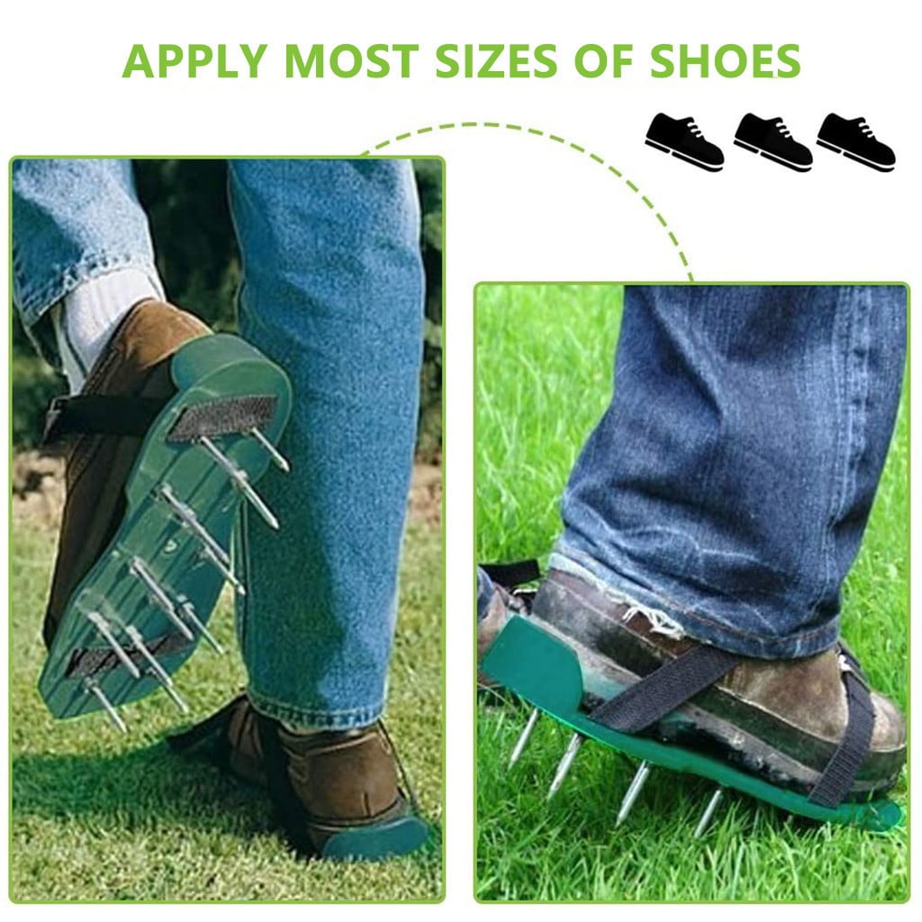 Lawn Aerator Shoes with Hook & Loop Straps for Effectively Aerating Lawn Soil, One Size Fits All Free-Installation Heavy Duty Spiked Sandals Shoes for Easy Use for Yard Patio Garden