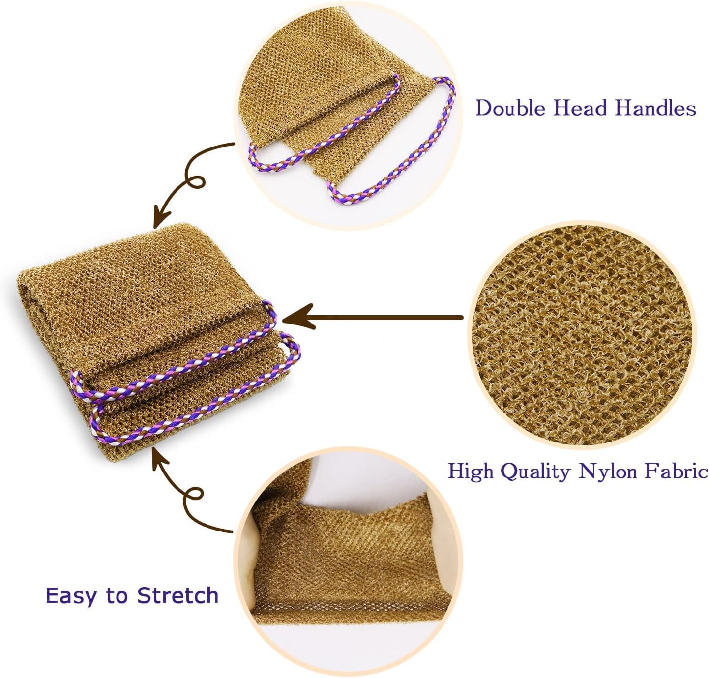 3 Pieces African Net Sponge with Handles Long African Exfoliating Net Washcloth Bath Sponge Net Cloth Wash Net Body Back Scrubber for Shower Loofah, 31.5x5.9 31.5" x 5.9" Blue*1 Brown*1 ruple*1