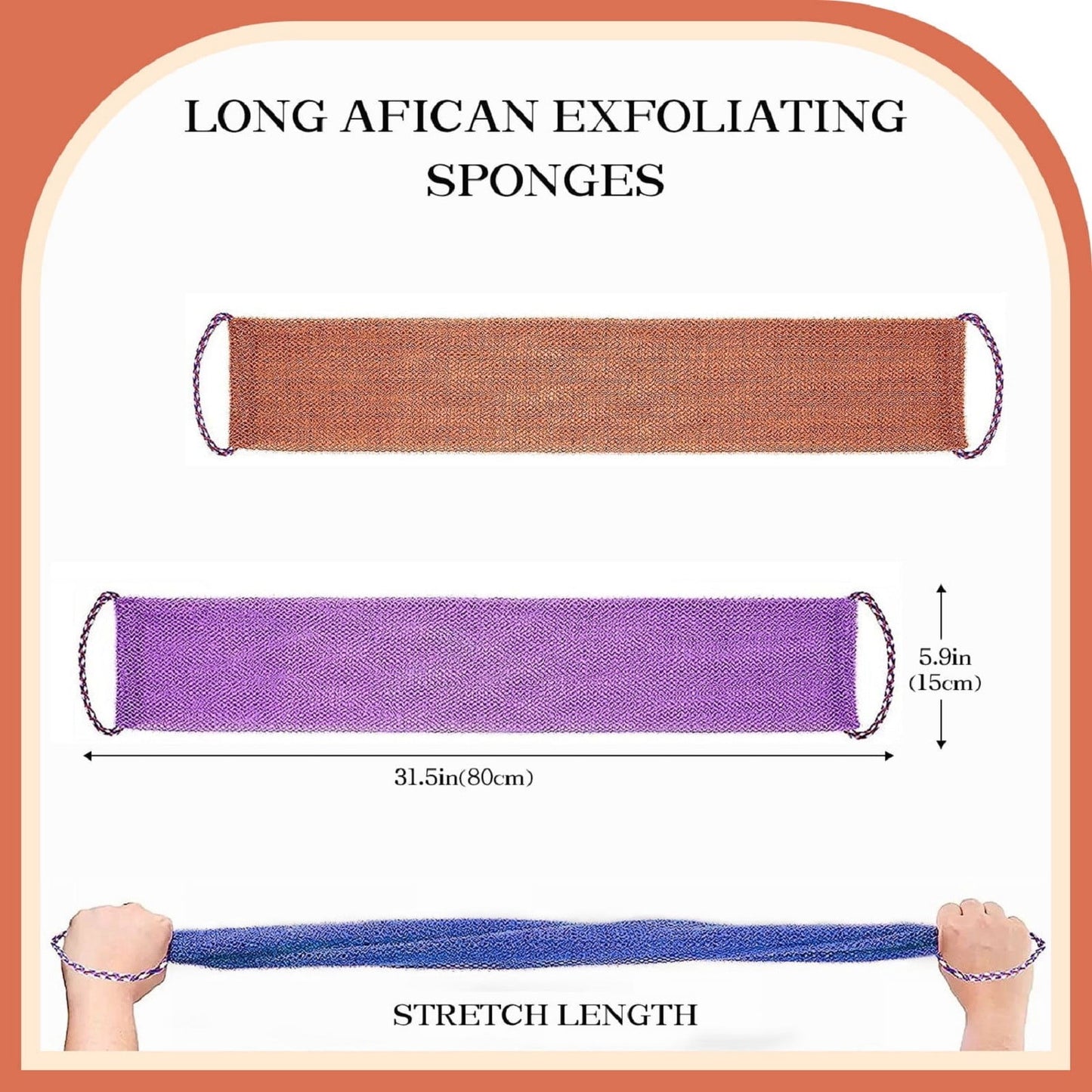 3 Pieces African Net Sponge with Handles Long African Exfoliating Net Washcloth Bath Sponge Net Cloth Wash Net Body Back Scrubber for Shower Loofah, 31.5x5.9 31.5" x 5.9" Blue*1 Brown*1 ruple*1