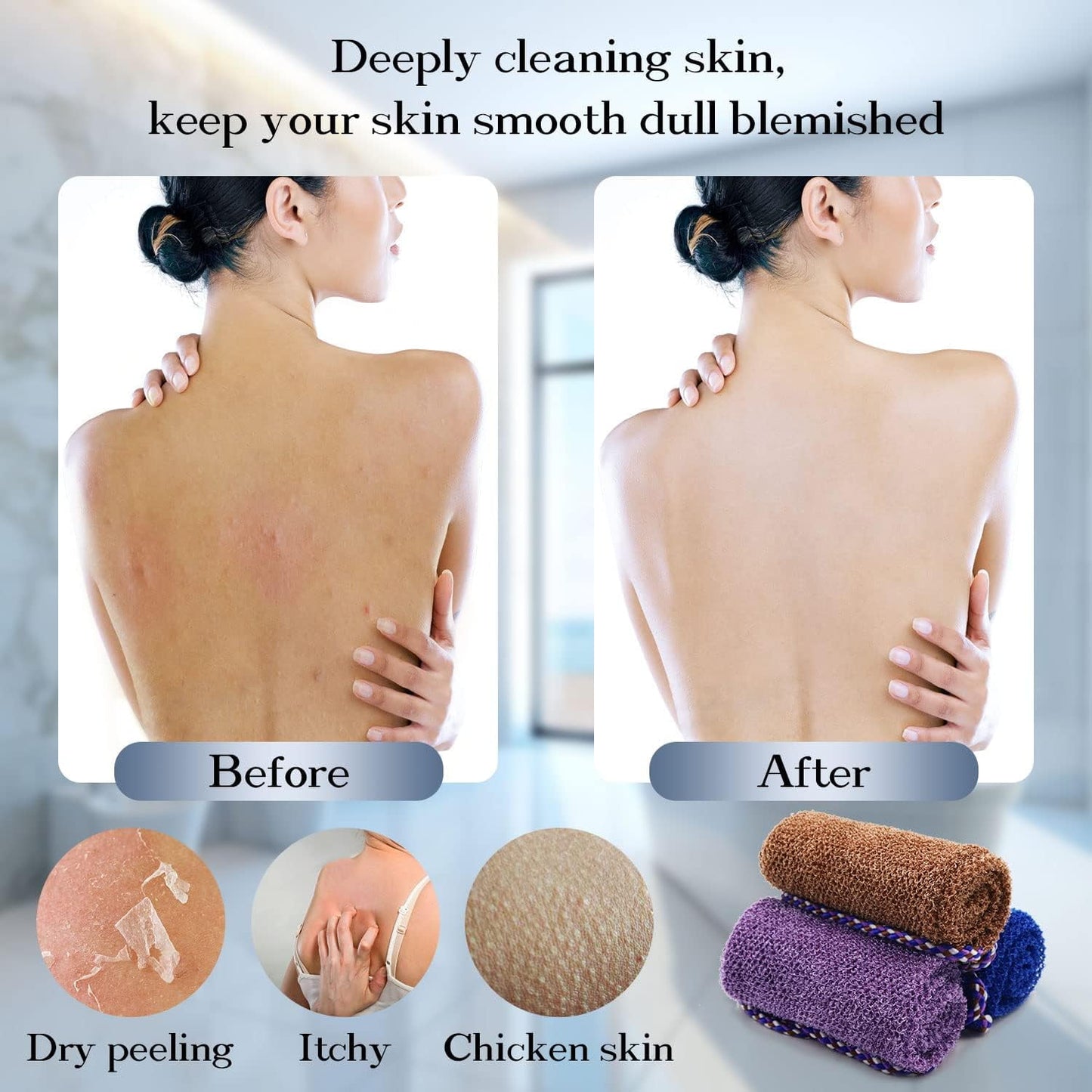 3 Pieces African Net Sponge with Handles Long African Exfoliating Net Washcloth Bath Sponge Net Cloth Wash Net Body Back Scrubber for Shower Loofah, 31.5x5.9 31.5" x 5.9" Blue*1 Brown*1 ruple*1