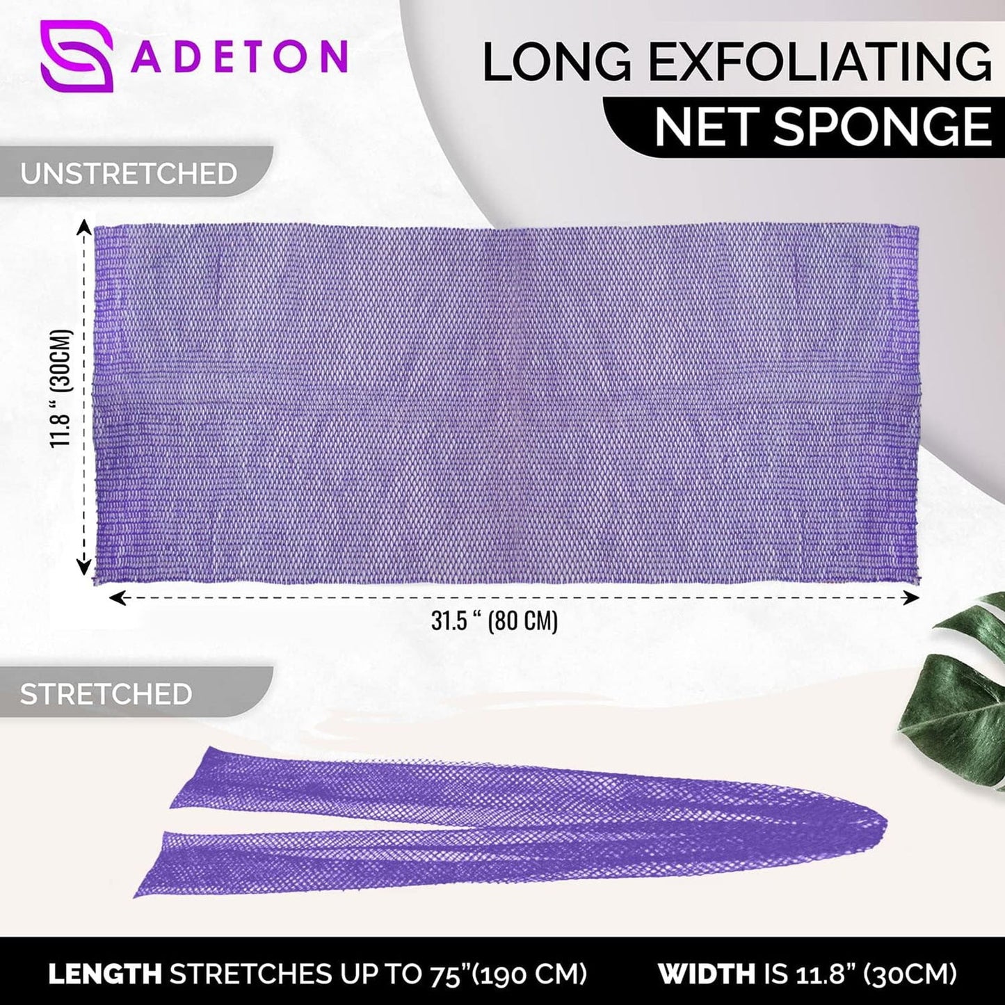 African Net Sponge, Authentic, Real, Exfoliating Bath Wash Cloth, Long Sponge, Body Exfoliator, Sapo, Shower Bath Accessories, Back Foot Scalp Scrub, Flat Dead Skin Remover, 31.5x11.8 31.5" x 11.8" Purple