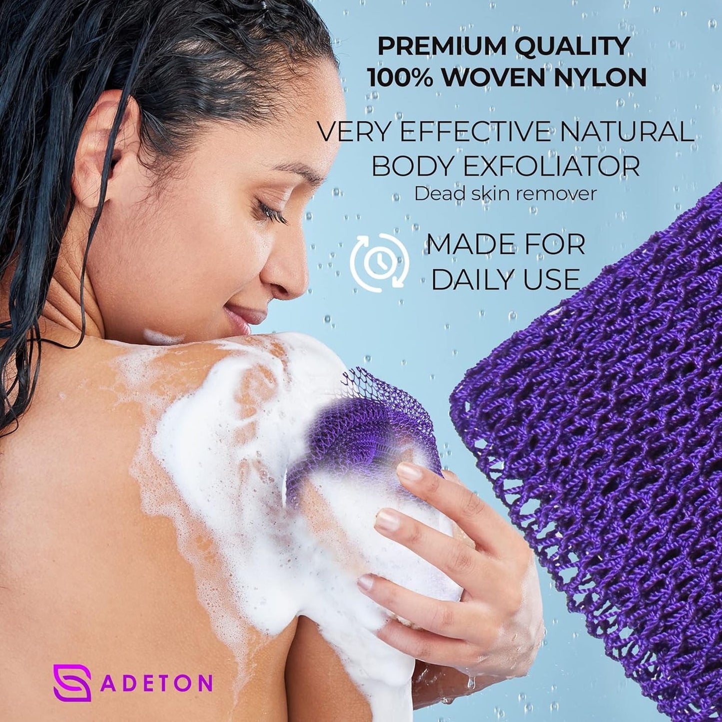 African Net Sponge, Authentic, Real, Exfoliating Bath Wash Cloth, Long Sponge, Body Exfoliator, Sapo, Shower Bath Accessories, Back Foot Scalp Scrub, Flat Dead Skin Remover, 31.5x11.8 31.5" x 11.8" Purple