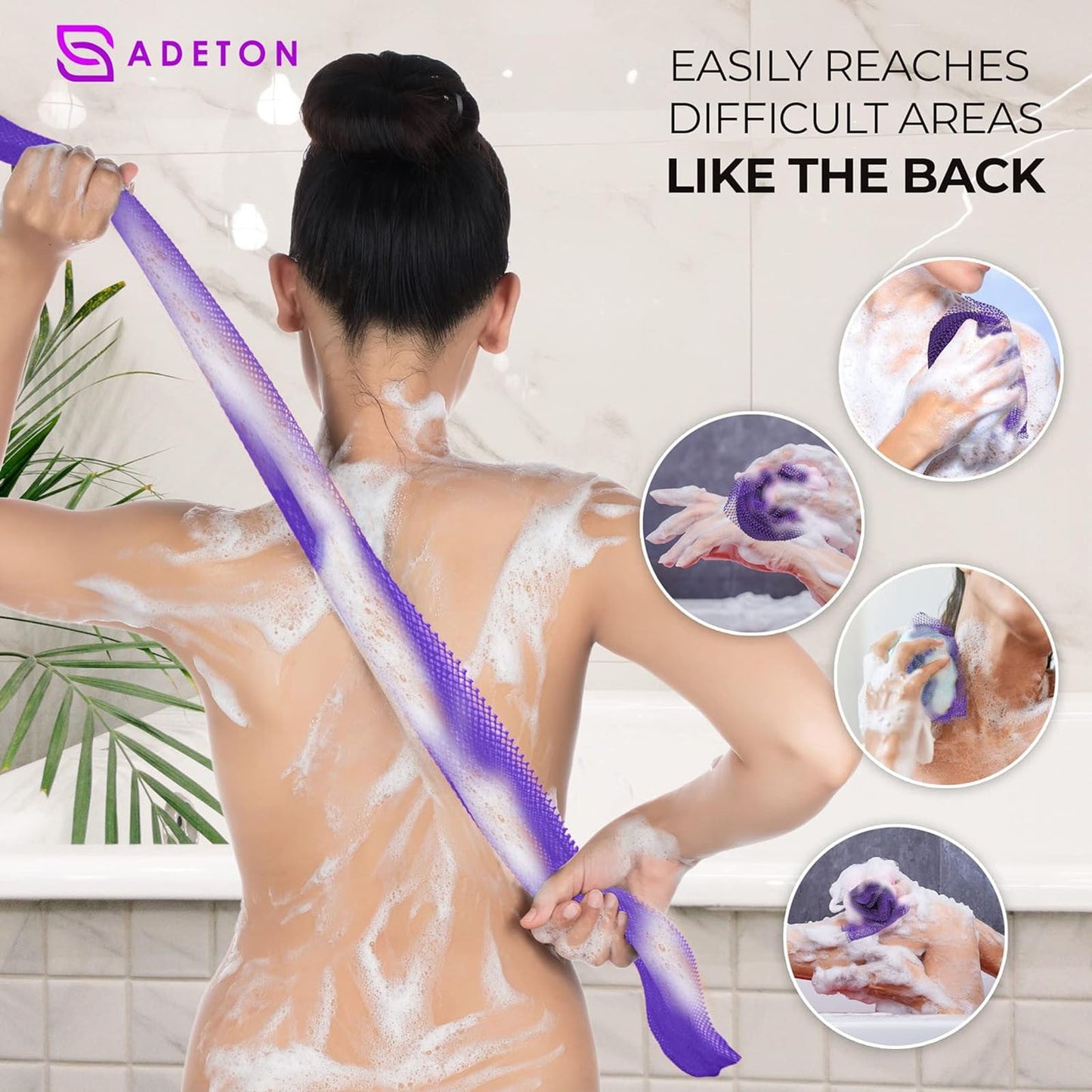 African Net Sponge, Authentic, Real, Exfoliating Bath Wash Cloth, Long Sponge, Body Exfoliator, Sapo, Shower Bath Accessories, Back Foot Scalp Scrub, Flat Dead Skin Remover, 31.5x11.8 31.5" x 11.8" Purple