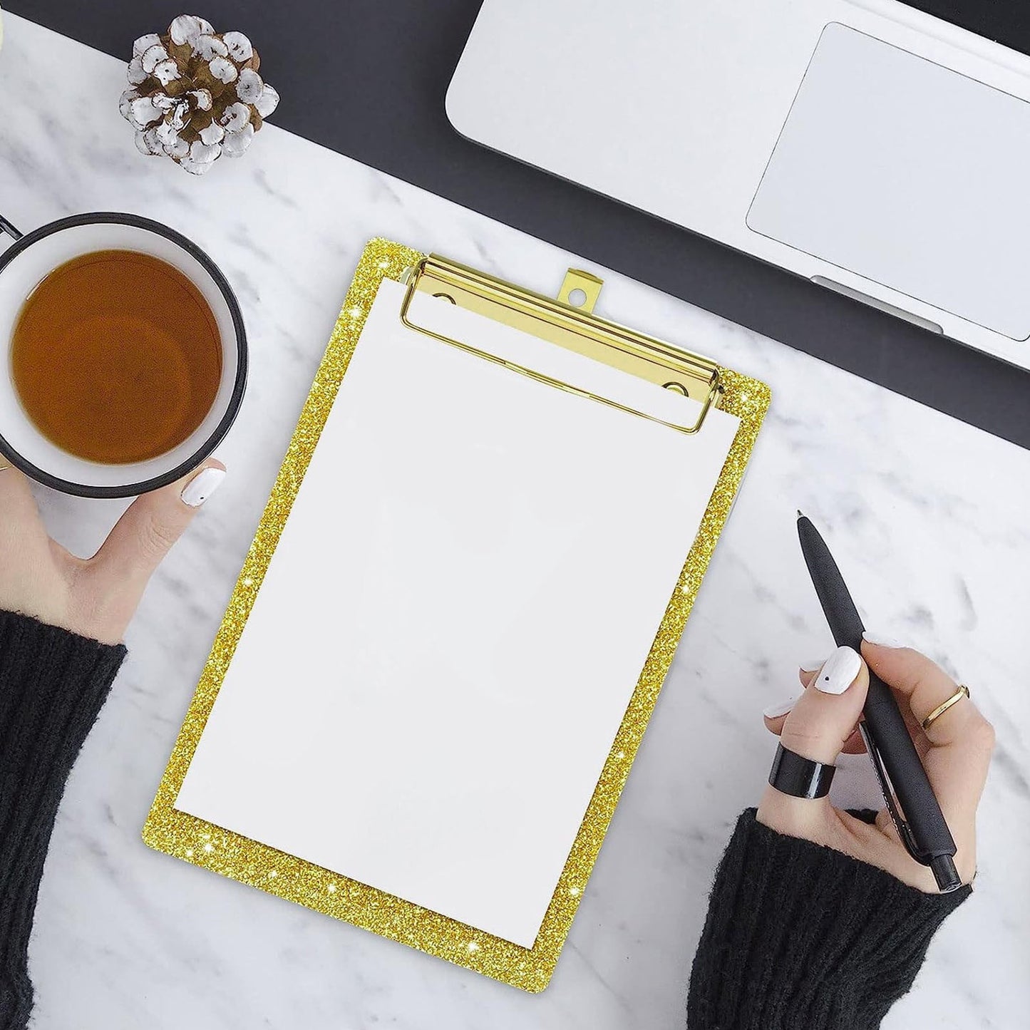 Acrylic Clipboards, Fashion Glitter Clip Board with Low Profile Gold Clip, Designed for Classroom School and Office Use, A4 Letter, 5.91x3.94x0.39 5.91" x 3.94" x 0.39" BU2