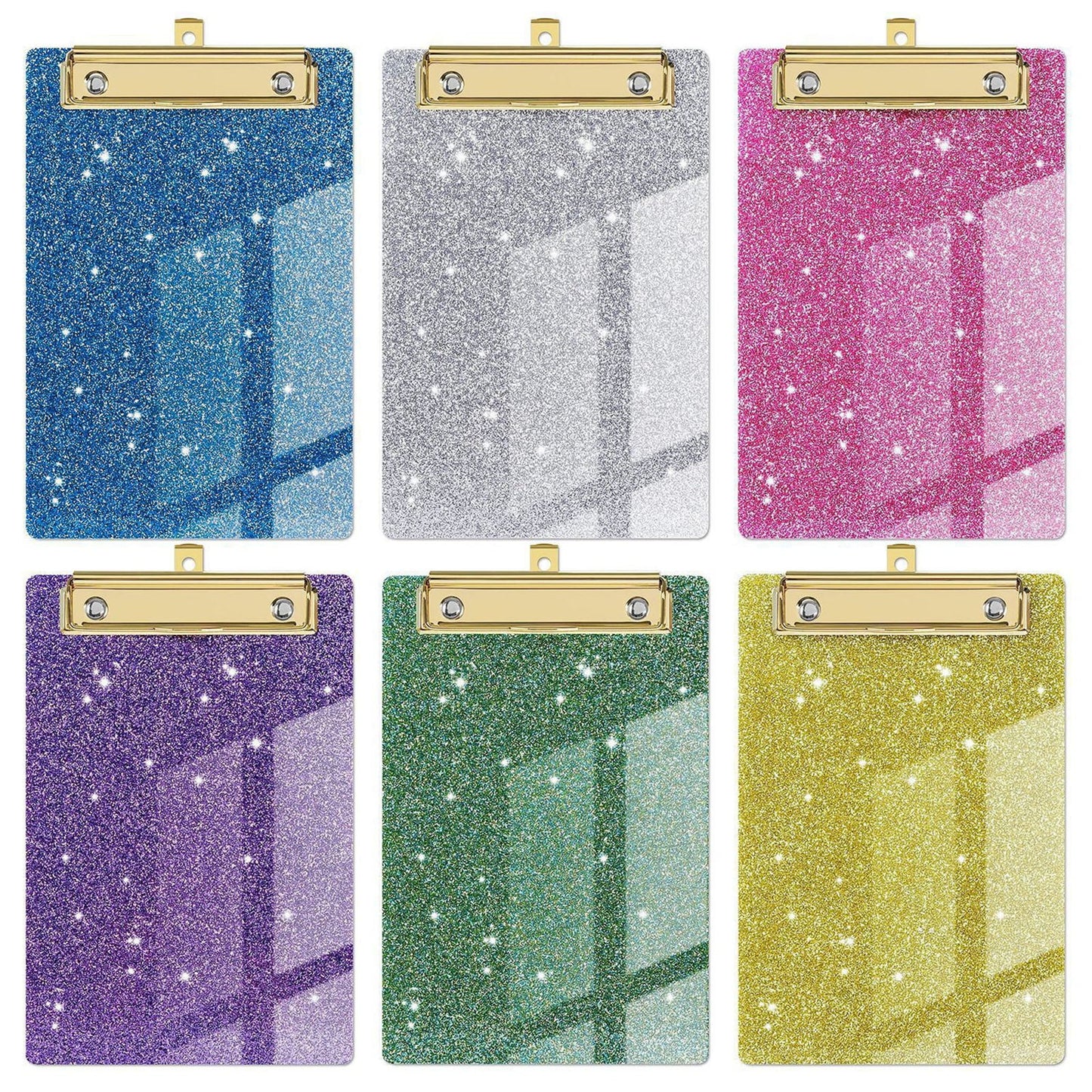 Acrylic Clipboards, Fashion Glitter Clip Board with Low Profile Gold Clip, Designed for Classroom School and Office Use, A4 Letter, 5.91x3.94x0.39 5.91" x 3.94" x 0.39" BU2