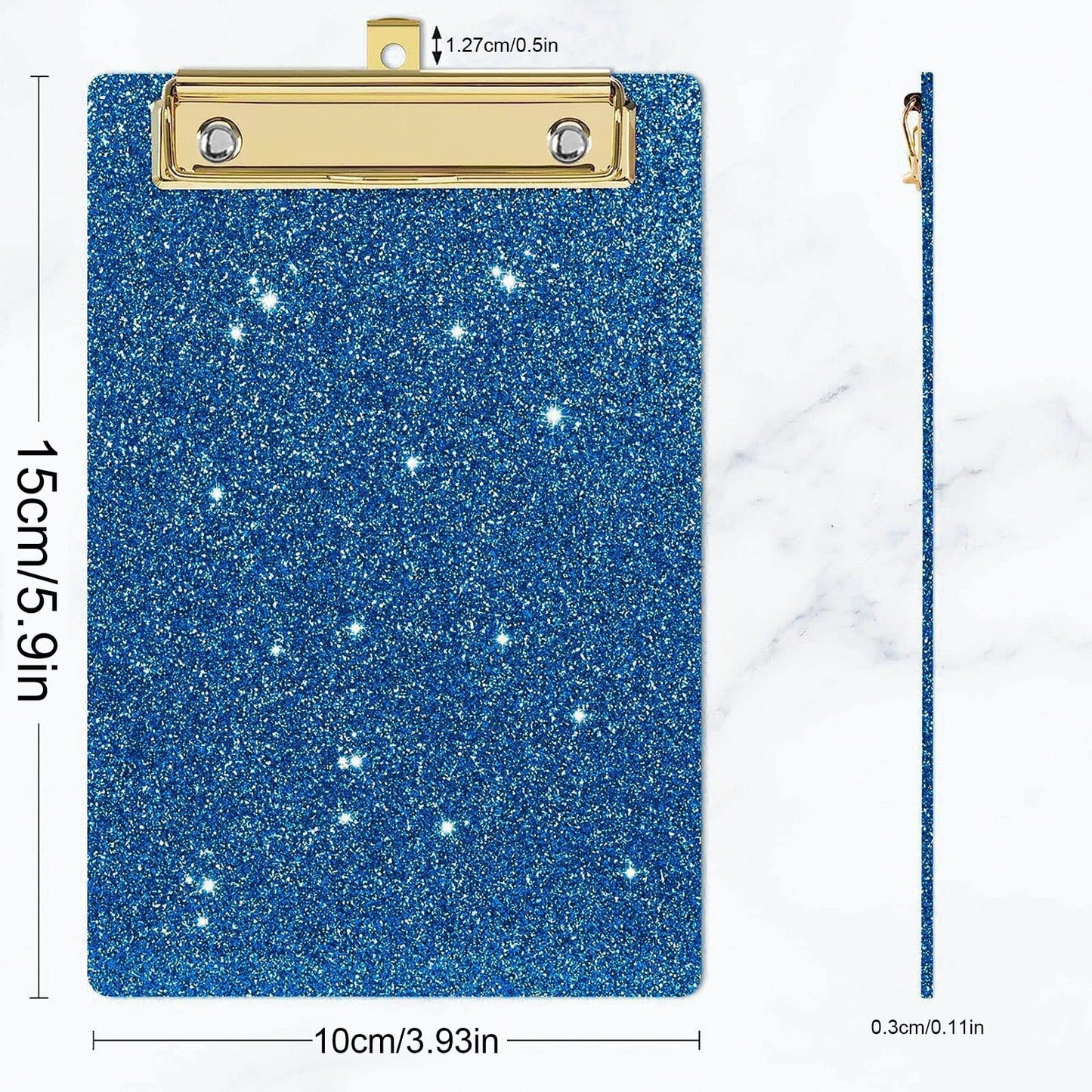 Acrylic Clipboards, Fashion Glitter Clip Board with Low Profile Gold Clip, Designed for Classroom School and Office Use, A4 Letter, 5.91x3.94x0.39 5.91" x 3.94" x 0.39" Black