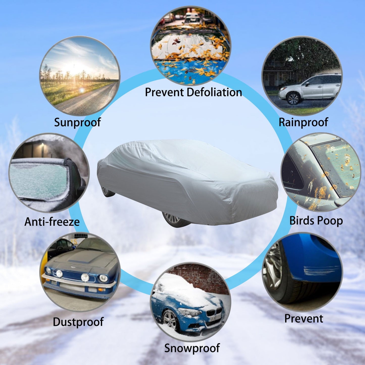 Car Cover Universal Fit - Lightweight All-Weather Protection Water & Scratch Resistant Fabric for Cars Trucks SUVs M
