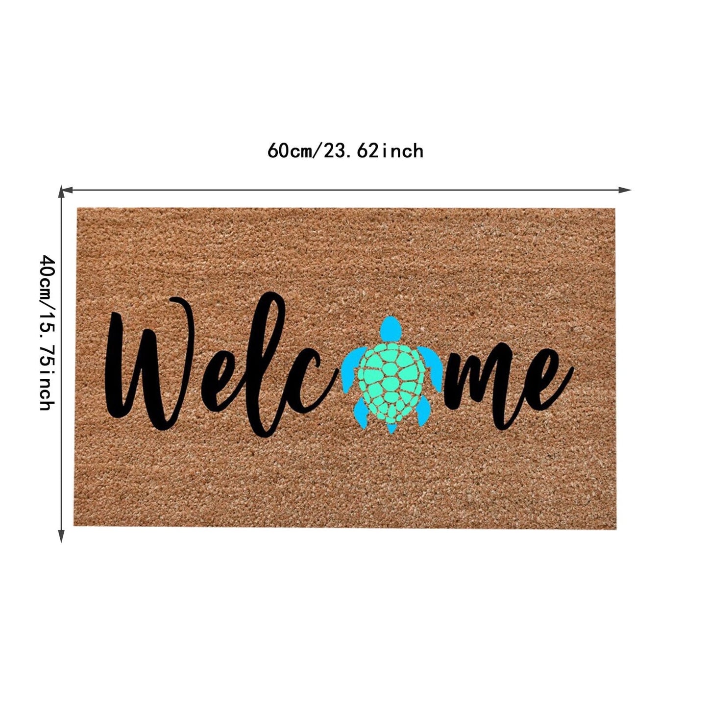 Welcome Turtle Doormat, Natural Heavy Duty Backing Doormat - Large Cute Non-Slip Front Door Welcome Mat for Outside Entrance or Porch Entry, 23.62x15.75 23.62" x 15.75" Khaki