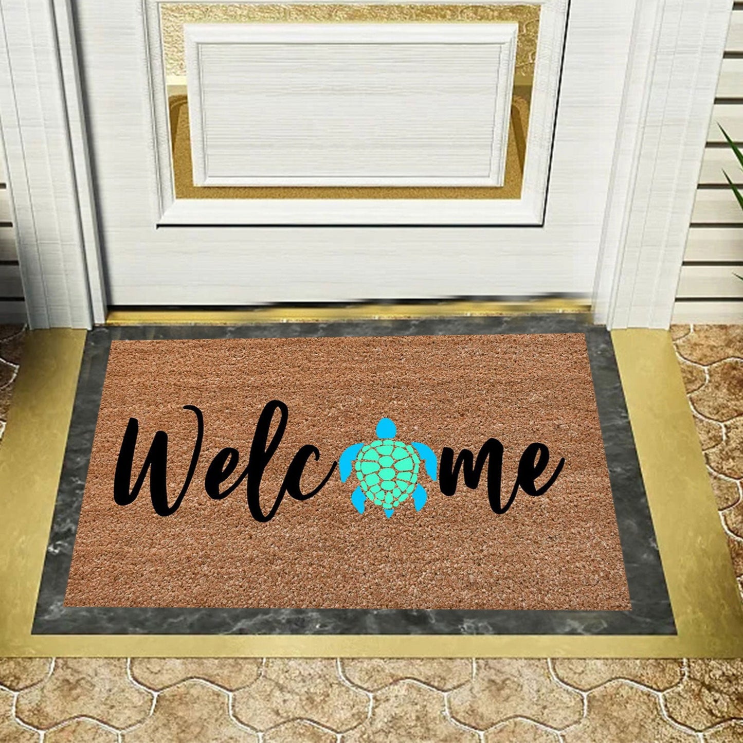 Welcome Turtle Doormat, Natural Heavy Duty Backing Doormat - Large Cute Non-Slip Front Door Welcome Mat for Outside Entrance or Porch Entry, 23.62x15.75 23.62" x 15.75" Khaki
