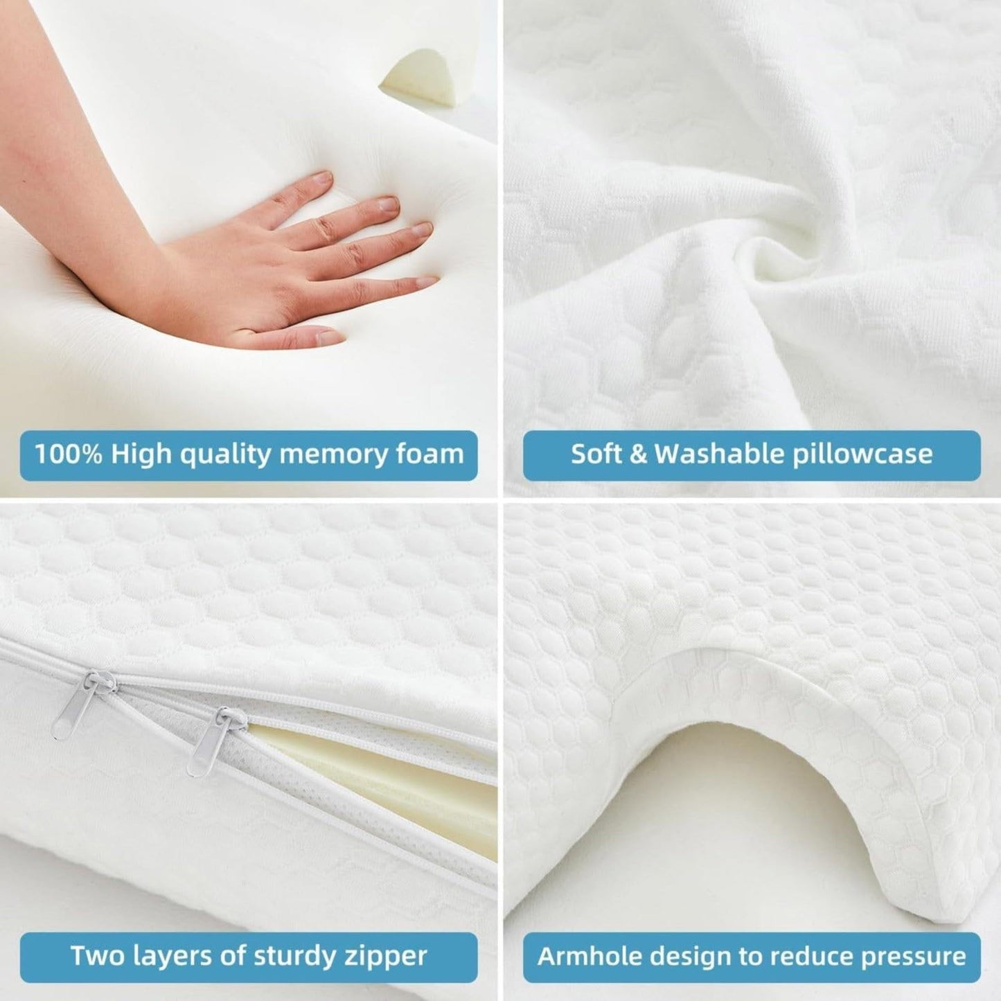 Memory Foam Cuddle Pillow, Shoulder Pillow for Side Sleepers, Arm Pillow with Arm Hole for Sleeping, Side Sleeper Pillow for Arm Pressure Relief with Breathable Pillowcase, 27.2x19.3 27.2" x 19.3" A