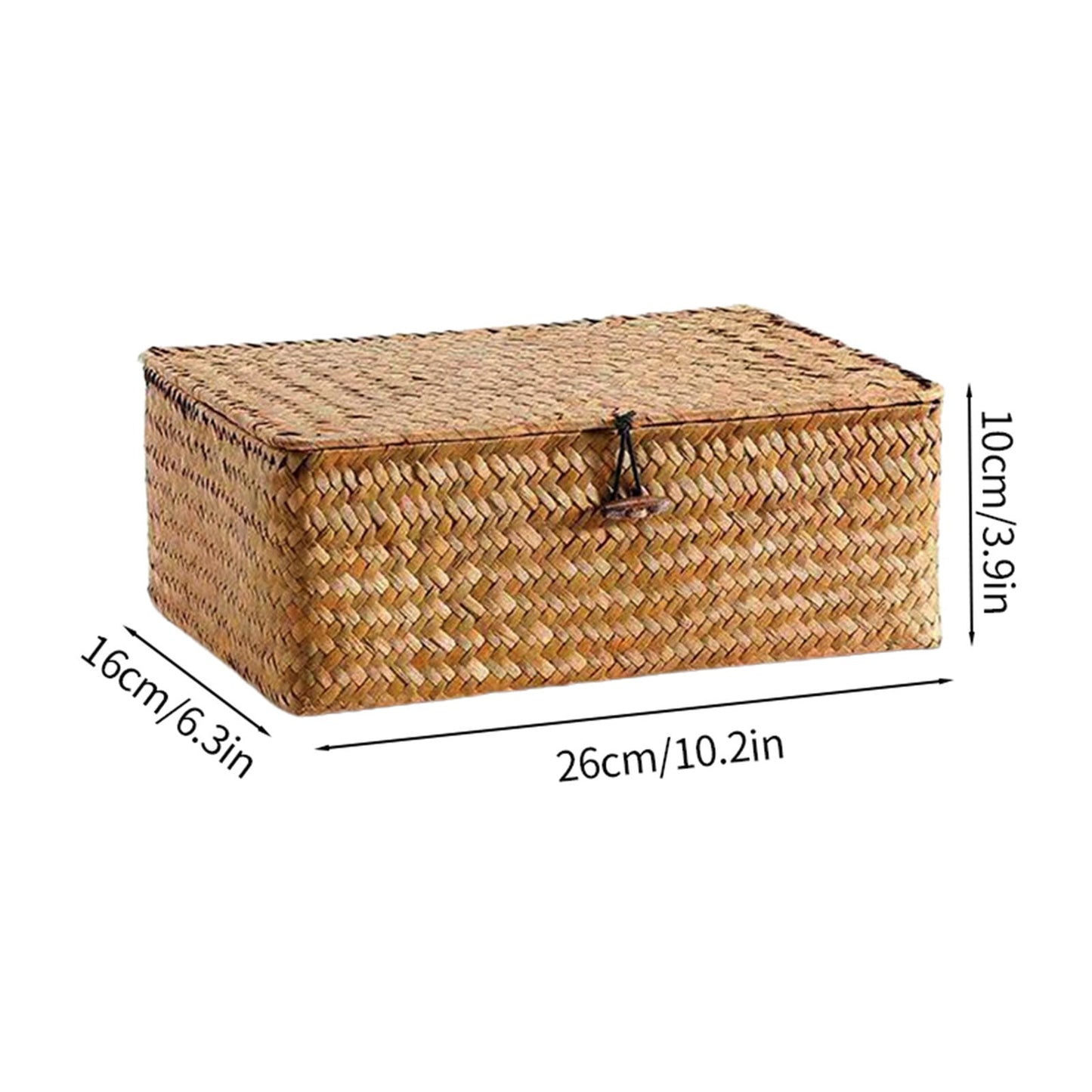 Wicker Shelf Baskets Bin with Lid, Handwoven Seagrass Basket Storage Bins Rectangular Household Basket Boxes for Shelf Wardrobe Home Organizer, Coffee Color 10.2" x 6.3" x 3.9" Brown