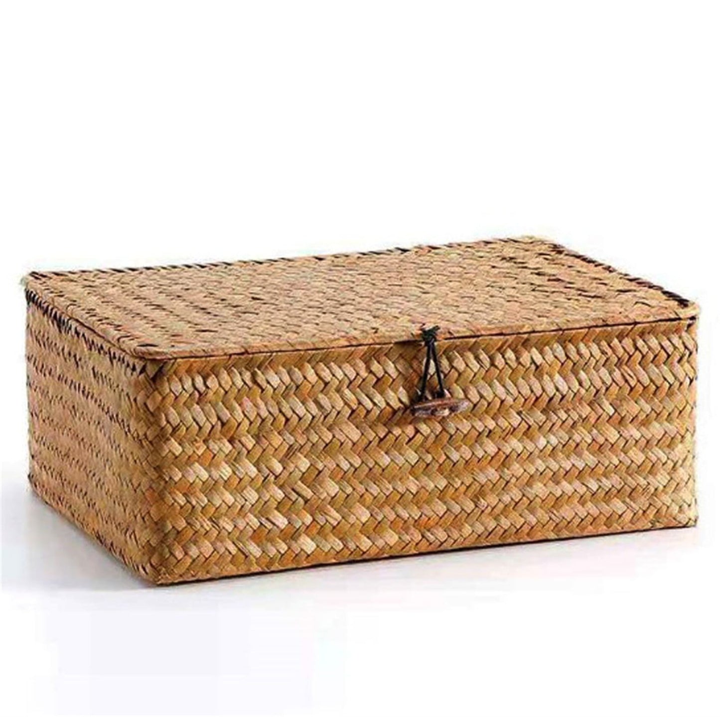 Wicker Shelf Baskets Bin with Lid, Handwoven Seagrass Basket Storage Bins Rectangular Household Basket Boxes for Shelf Wardrobe Home Organizer, Coffee Color 10.2" x 6.3" x 3.9" Brown