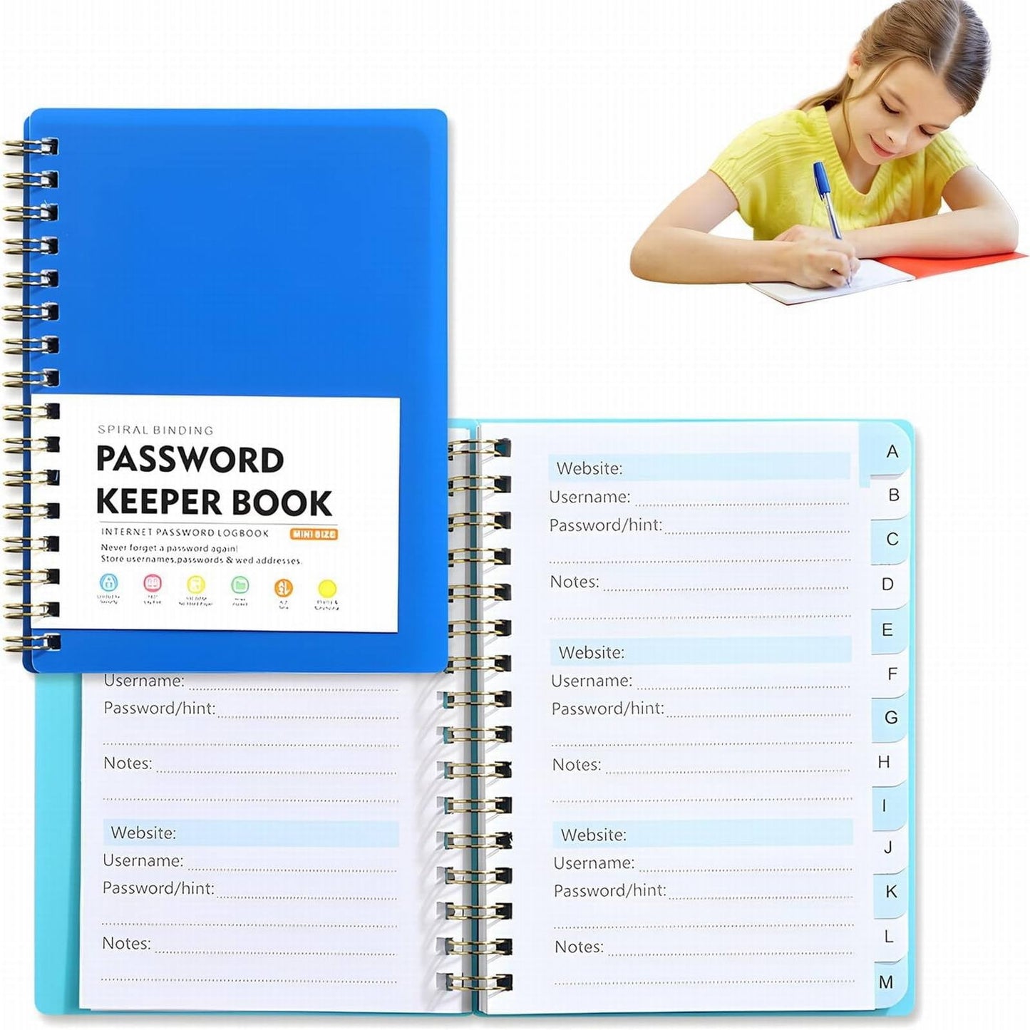 Password Book with alphabetical tabs. Internet Address Organizer Logbook. Small Pocket Password Keeper for Website Logins, 4.25x5.7 4.25" x 5.7" BU1