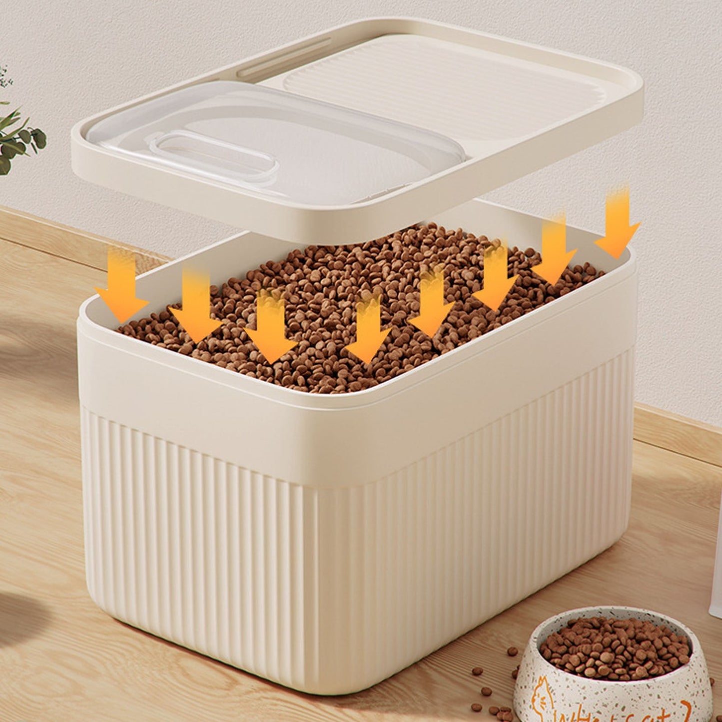 Airtight Pet Food Storage Container for Dog Cat Food Up to 10lbs Large Dry Food Bin with Measuring Cup Lids for Treats and Other Pets (10 LB), 6.31x9.44x7.08 6.31" x 9.44" x 7.08" White
