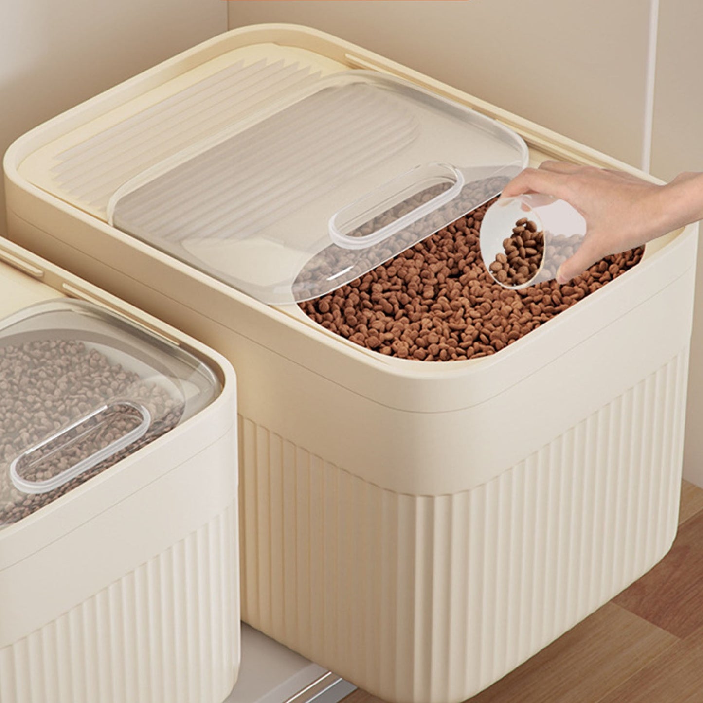 Airtight Pet Food Storage Container for Dog Cat Food Up to 10lbs Large Dry Food Bin with Measuring Cup Lids for Treats and Other Pets (10 LB), 6.31x9.44x7.08 6.31" x 9.44" x 7.08" White